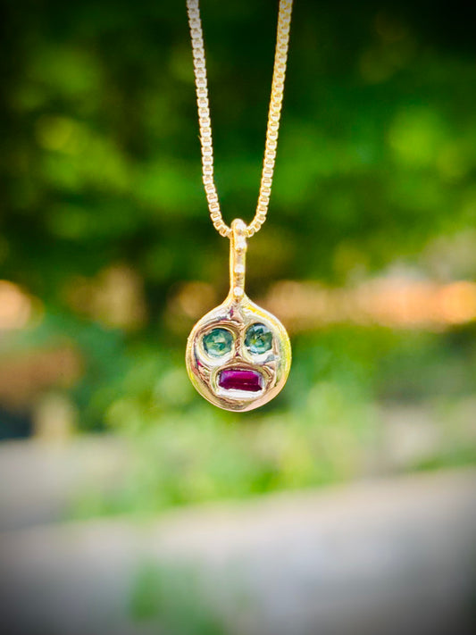 Meh Face Charm, 14k gold.