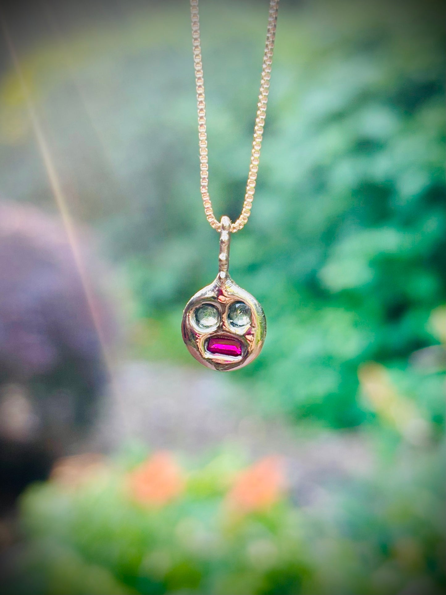 Meh Face Charm, 14k gold.