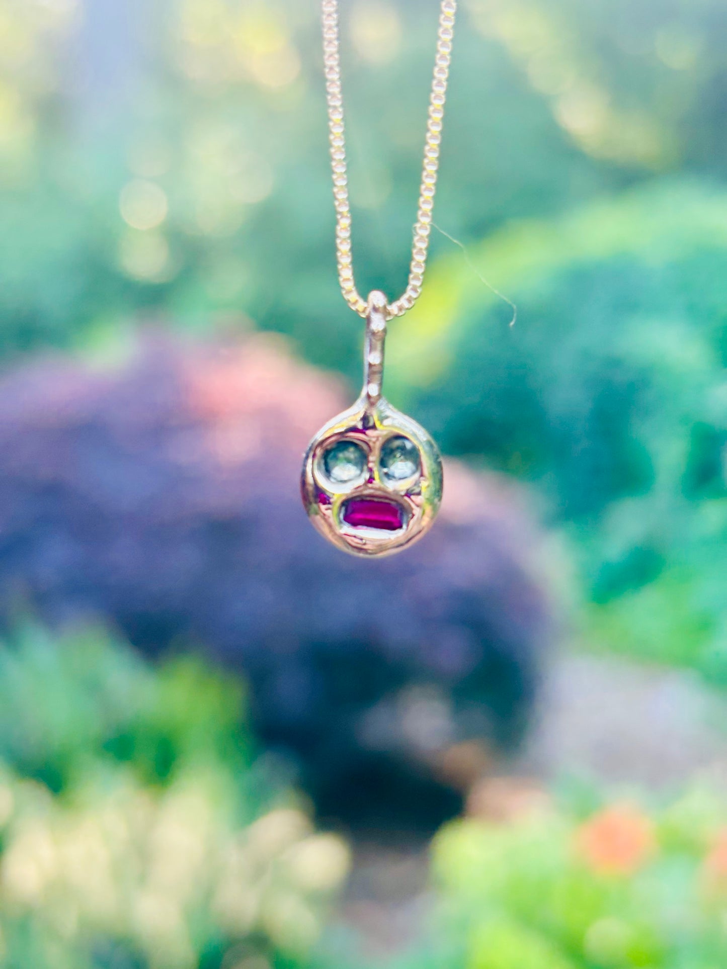 Meh Face Charm, 14k gold.
