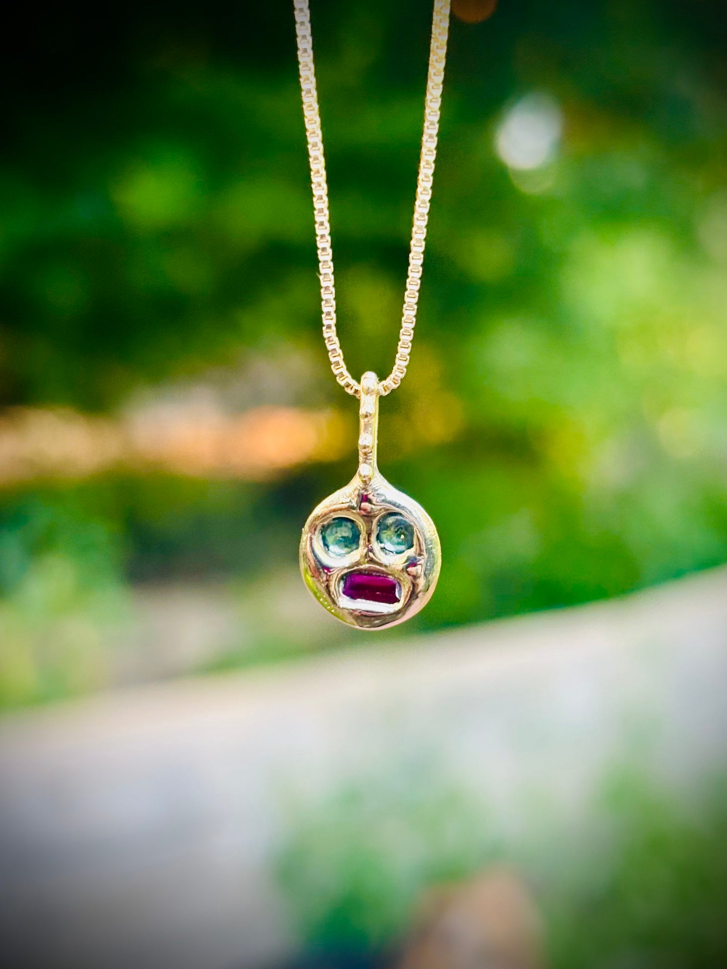 Meh Face Charm, 14k gold.