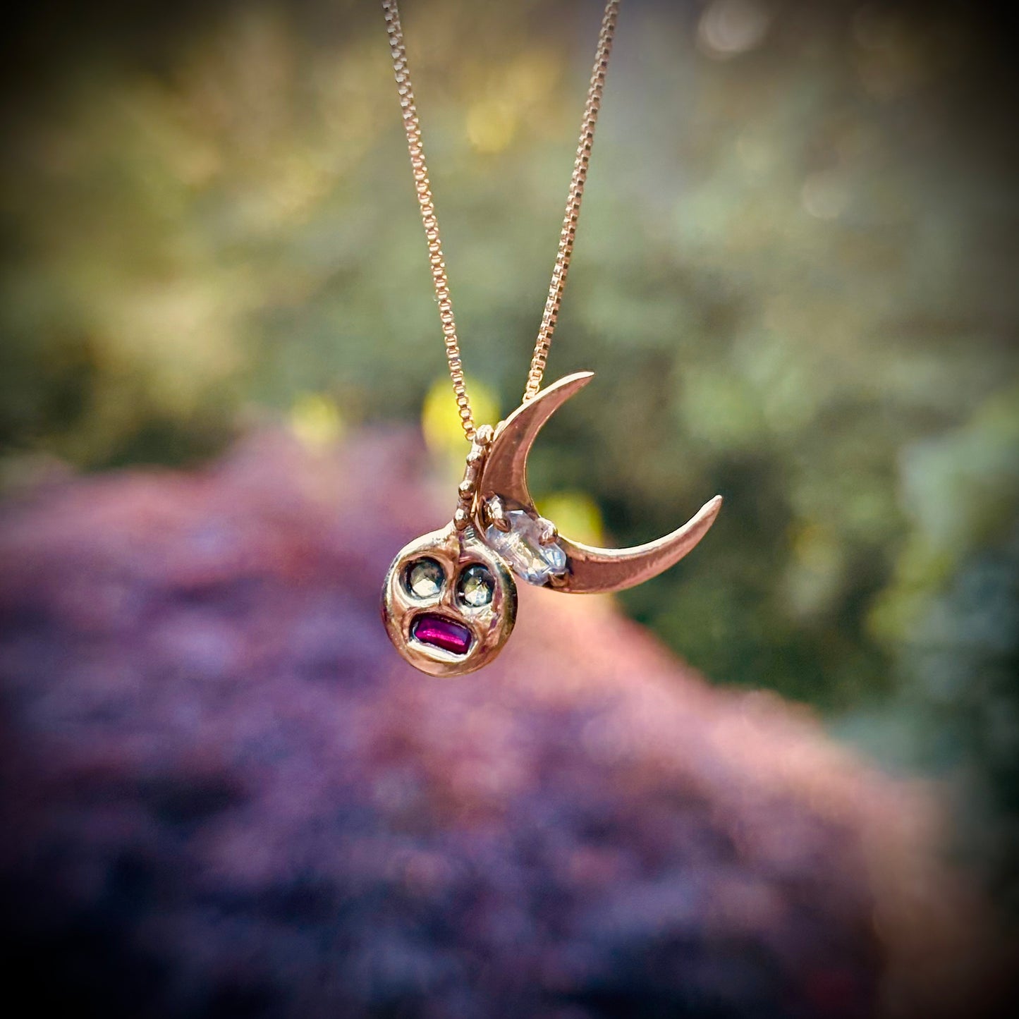 Meh Face Charm, 14k gold.