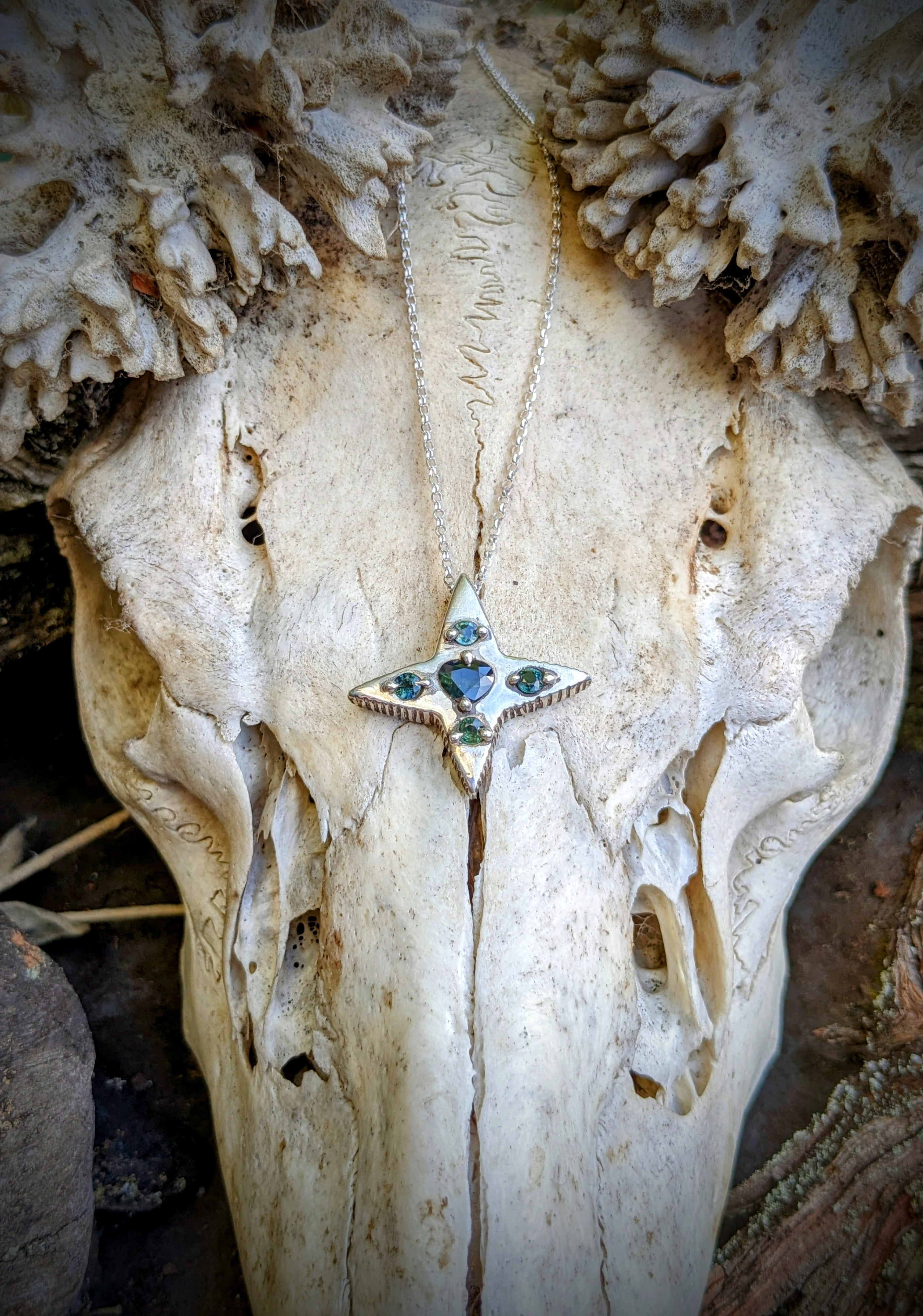 Sterling Morning Star Necklace, Australian Sapphires.