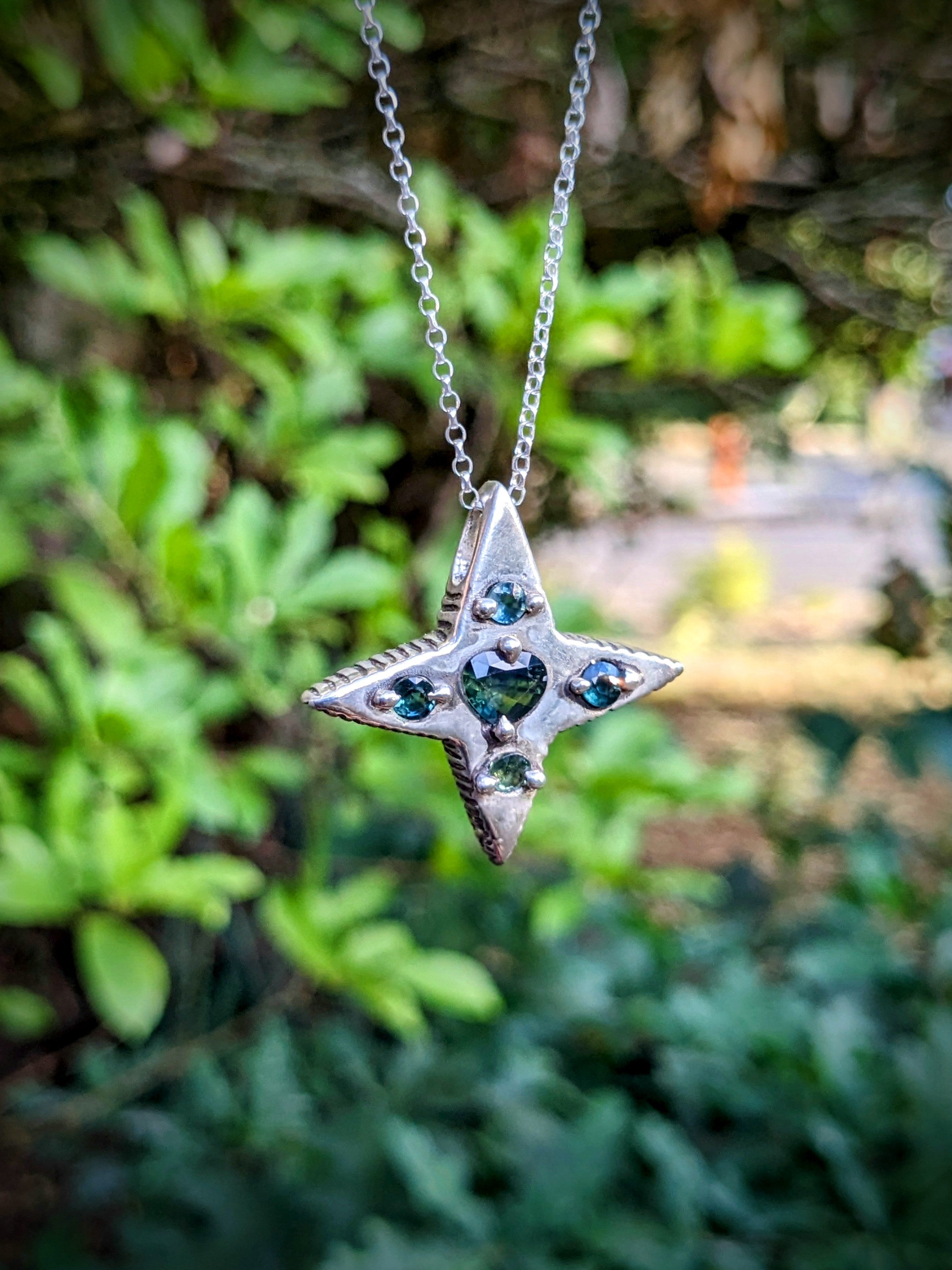 Sterling Morning Star Necklace, Australian Sapphires.