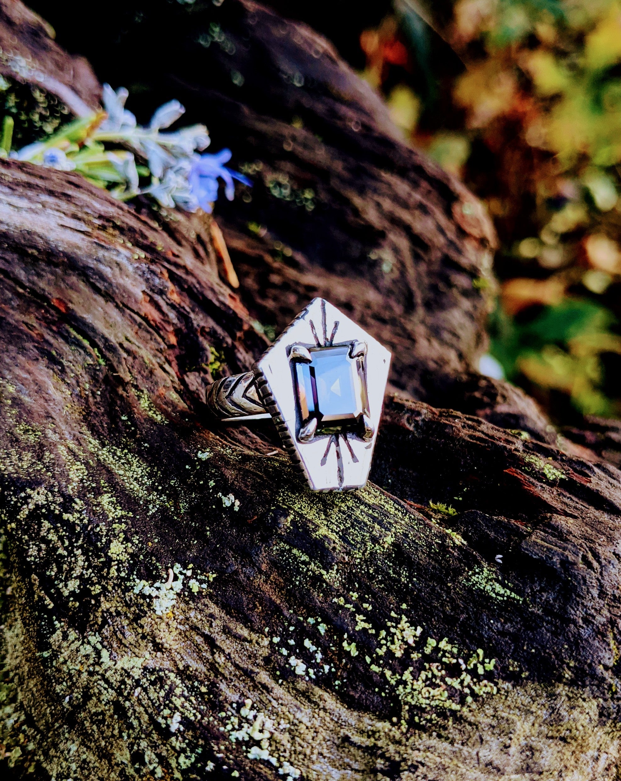Black Peacock Coffin Ring, Size 7.75