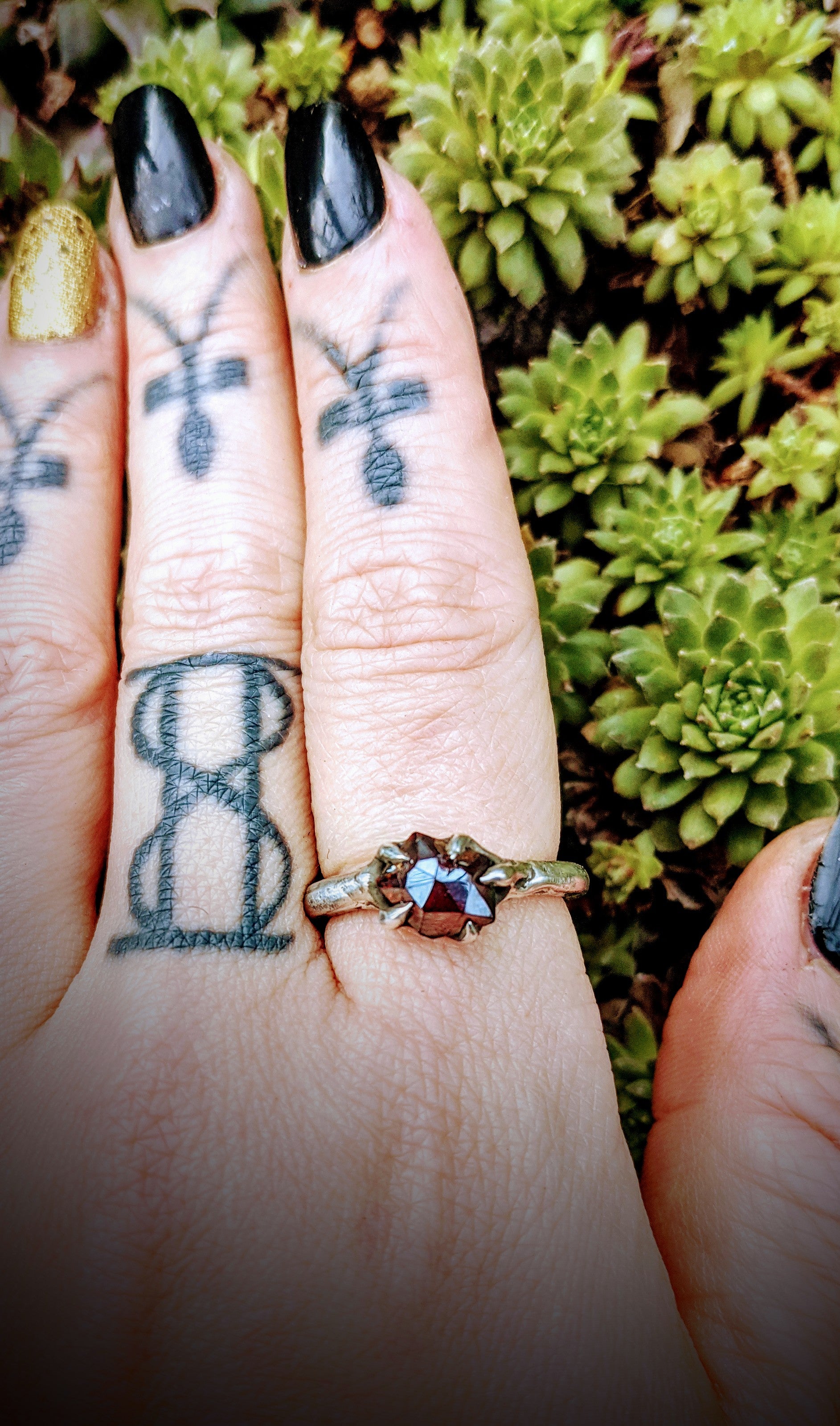 Harpy Ring, Sterling and Garnet, Size 8