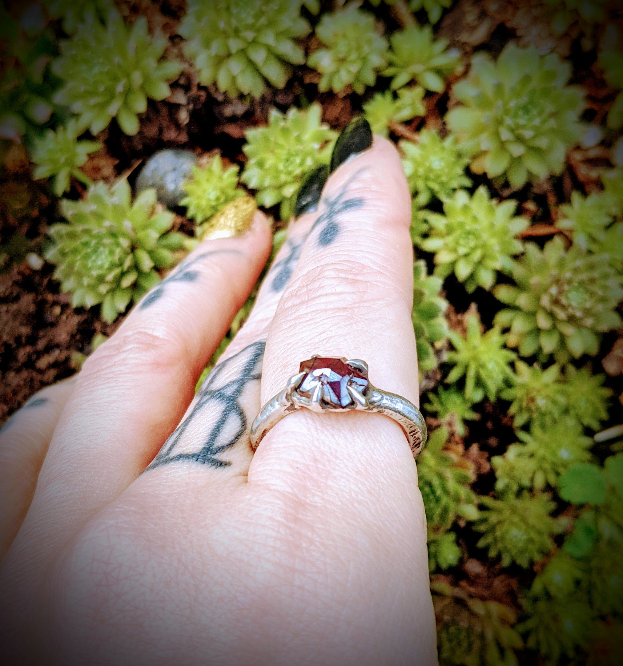 Harpy Ring, Sterling and Garnet, Size 8