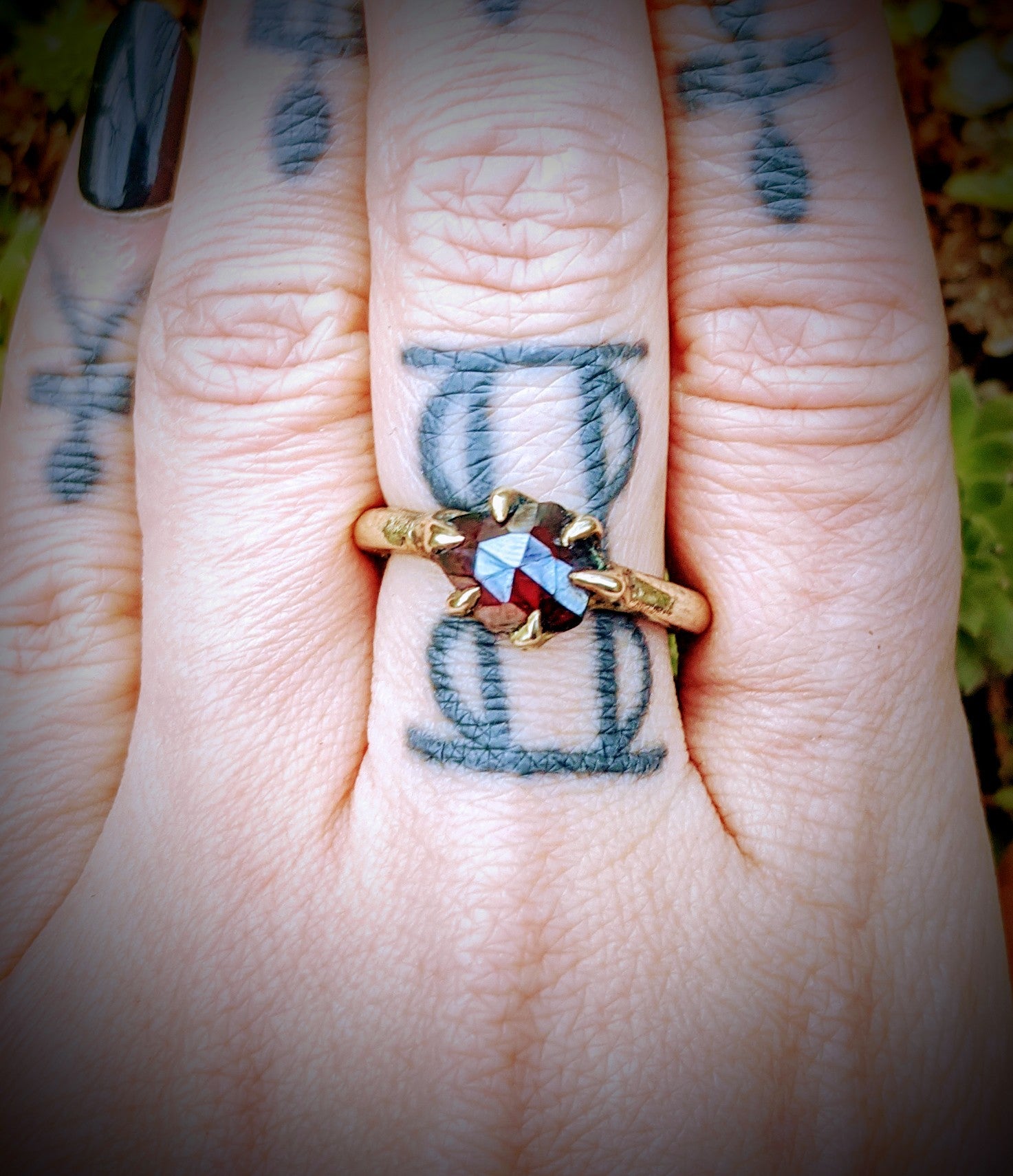 Harpy Ring, Bronze and Garnet, Size 8