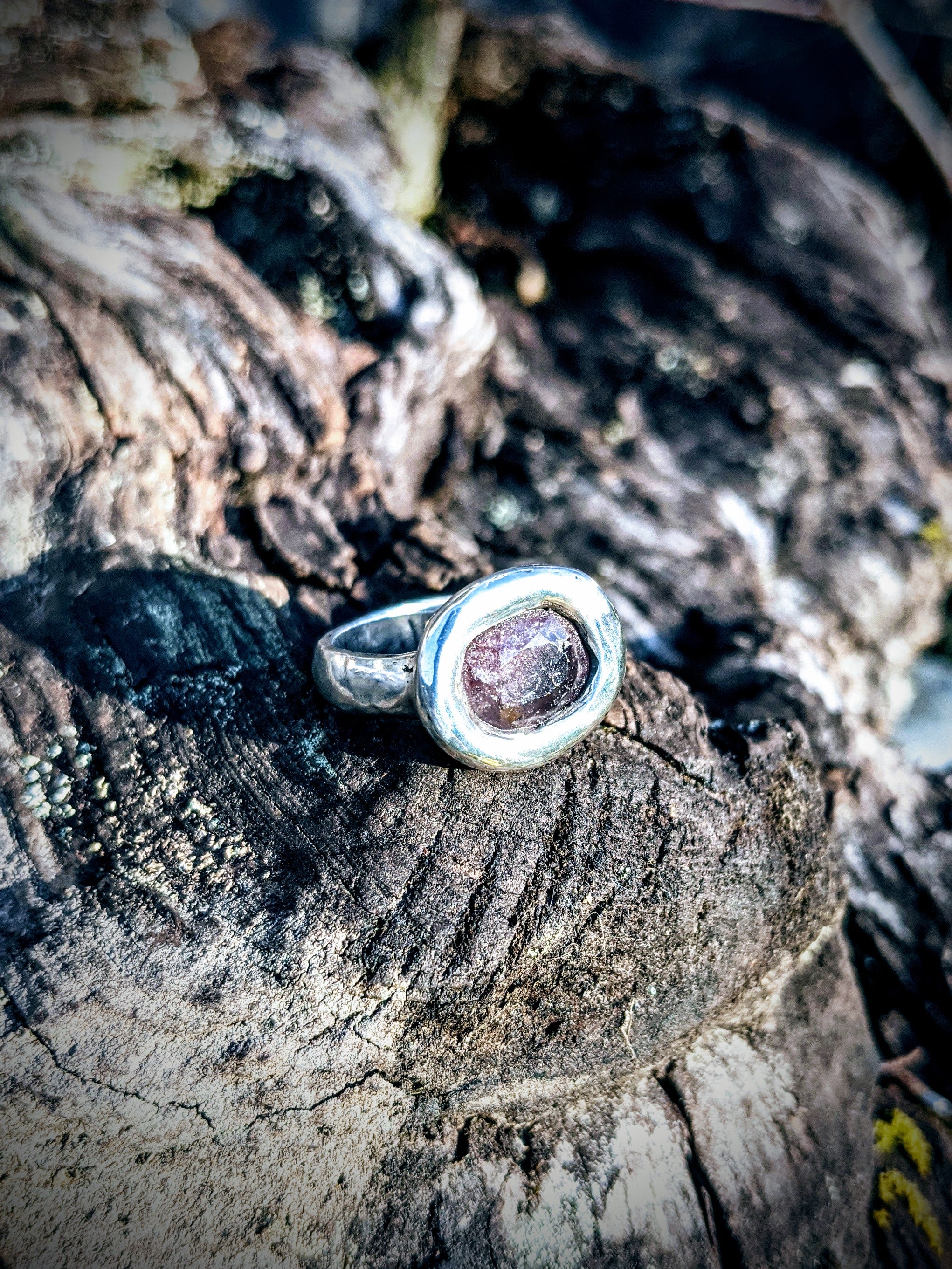 Lyra Ring in Sterling Silver, Deep Purple Sapphire, size 7.