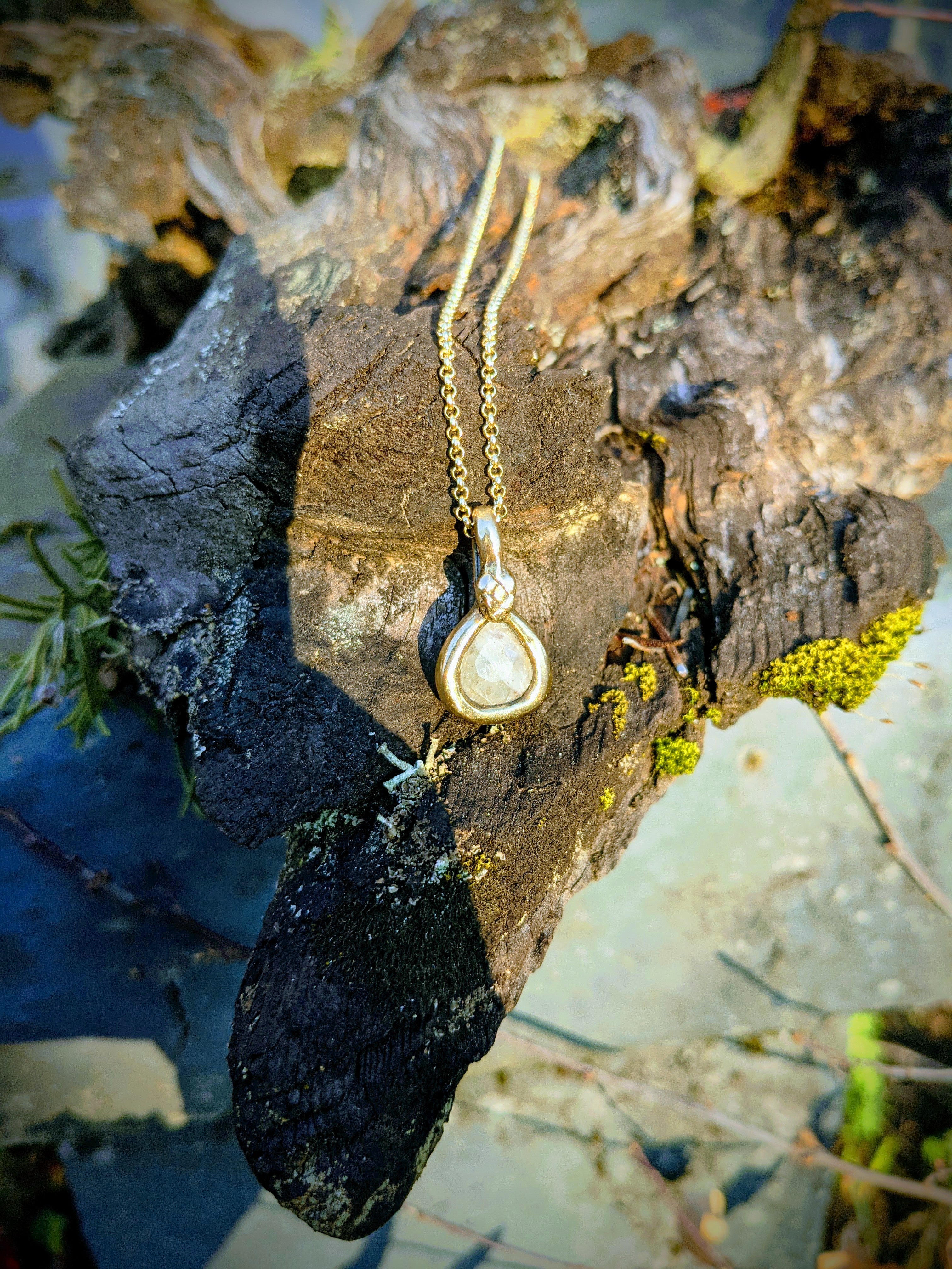 Serpent's Egg necklace in Golden Brass with Pale Yellow Creamy Sapphire