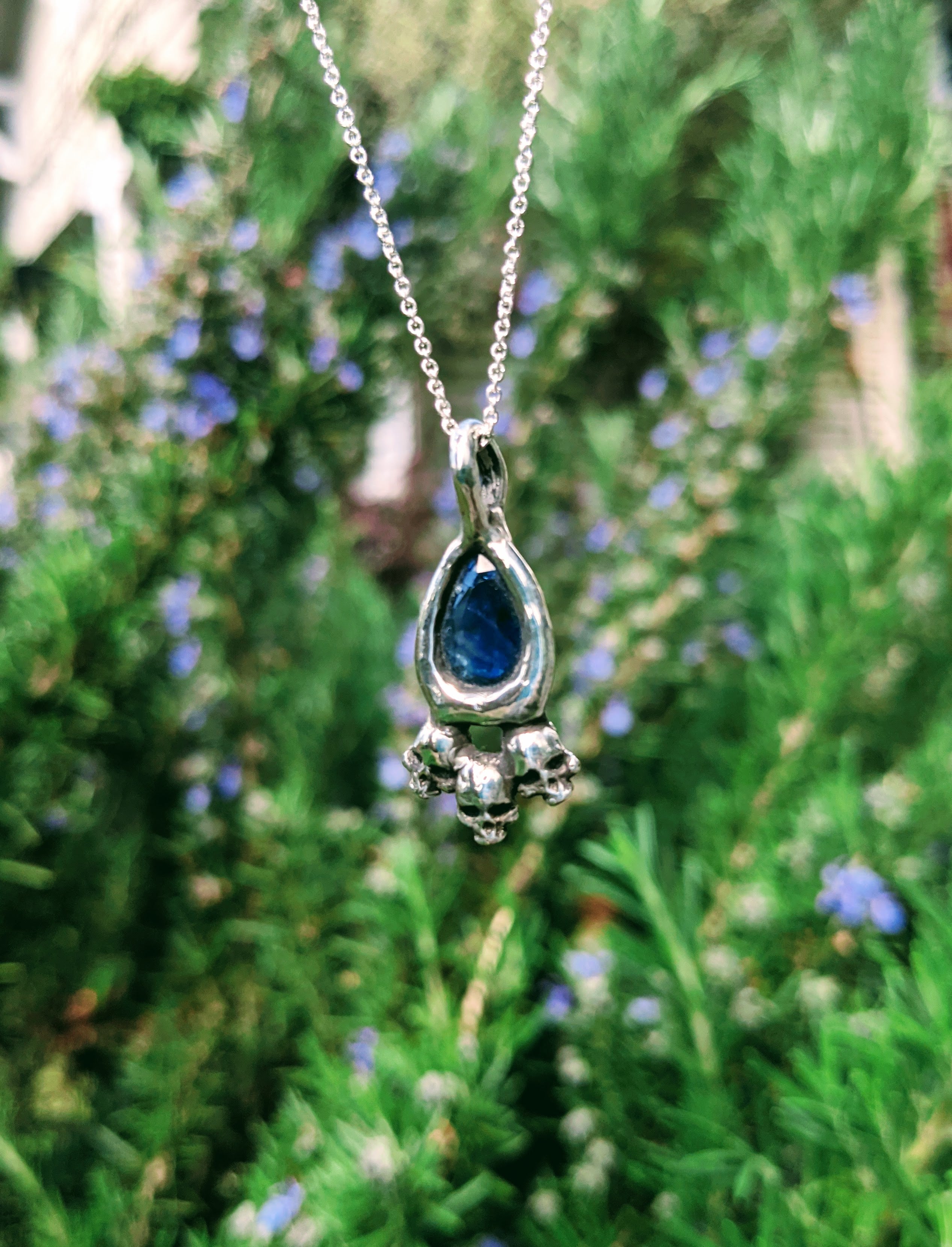 Hecate Necklace, Sterling Silver and Royal Blue Sapphire