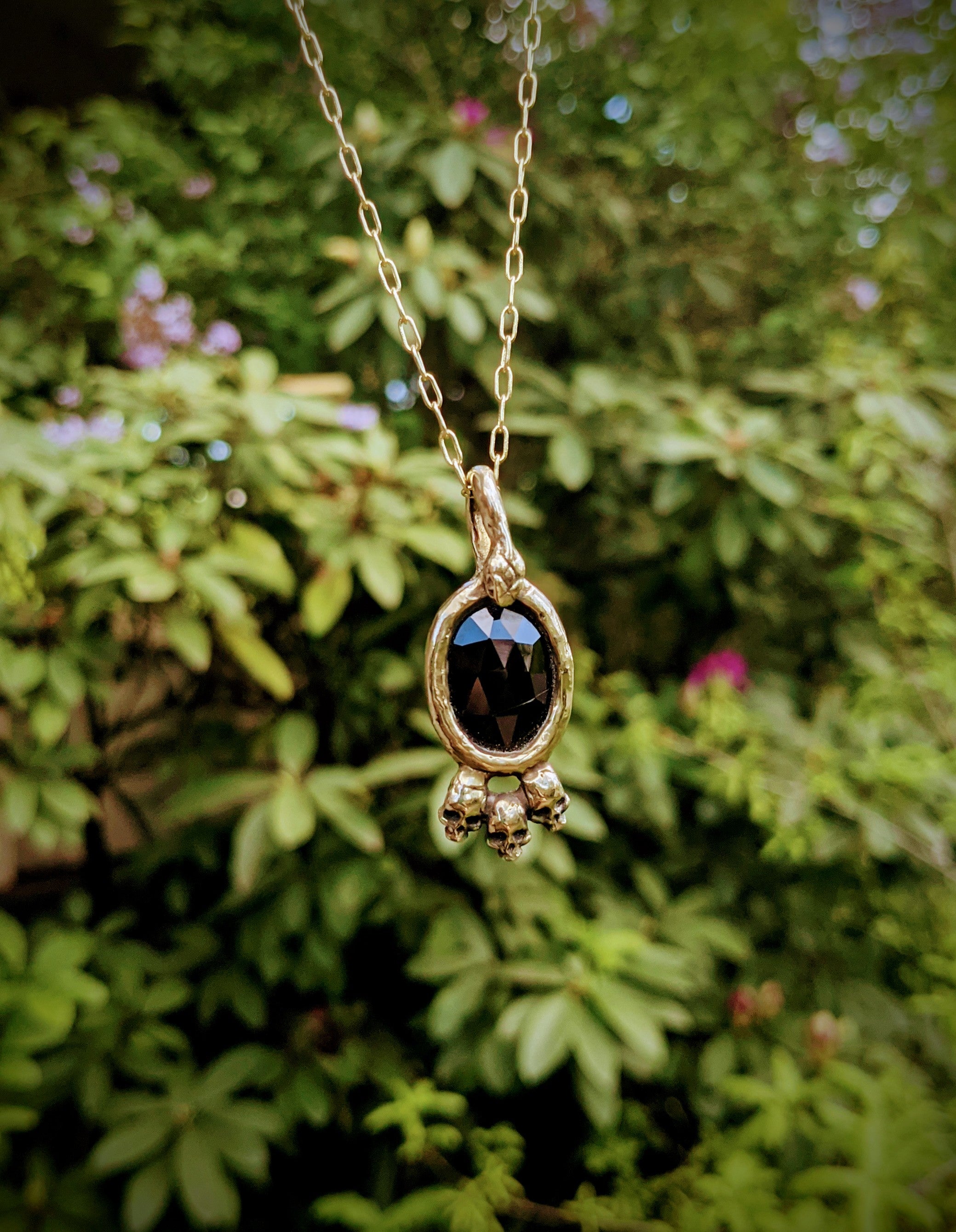 Hecate's Serpent Necklace, Golden Bronze with Black Spinel