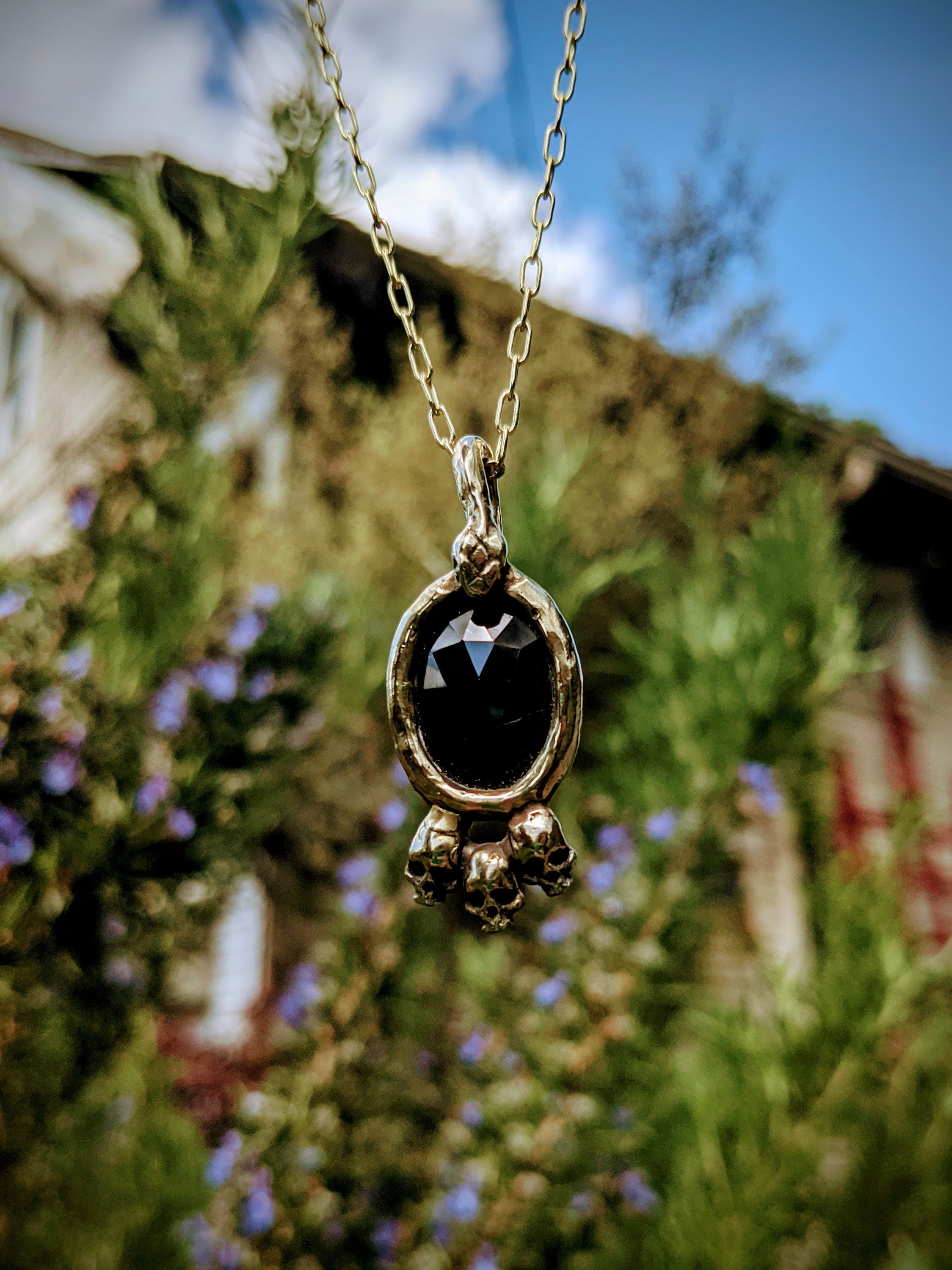 Hecate's Serpent Necklace, Golden Bronze with Black Spinel