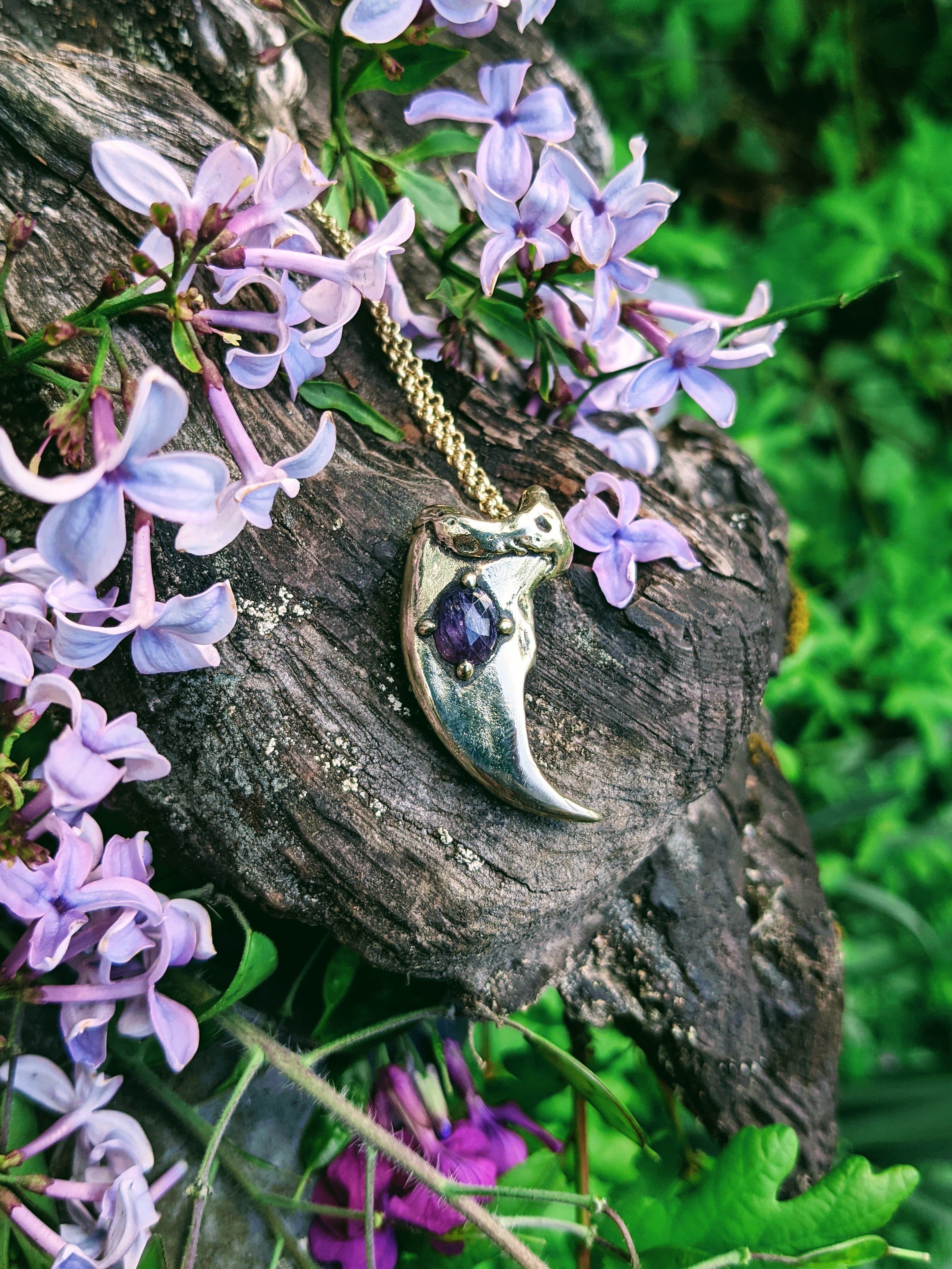 Kuma Yona Necklace, Golden Bronze and Purple Sapphire