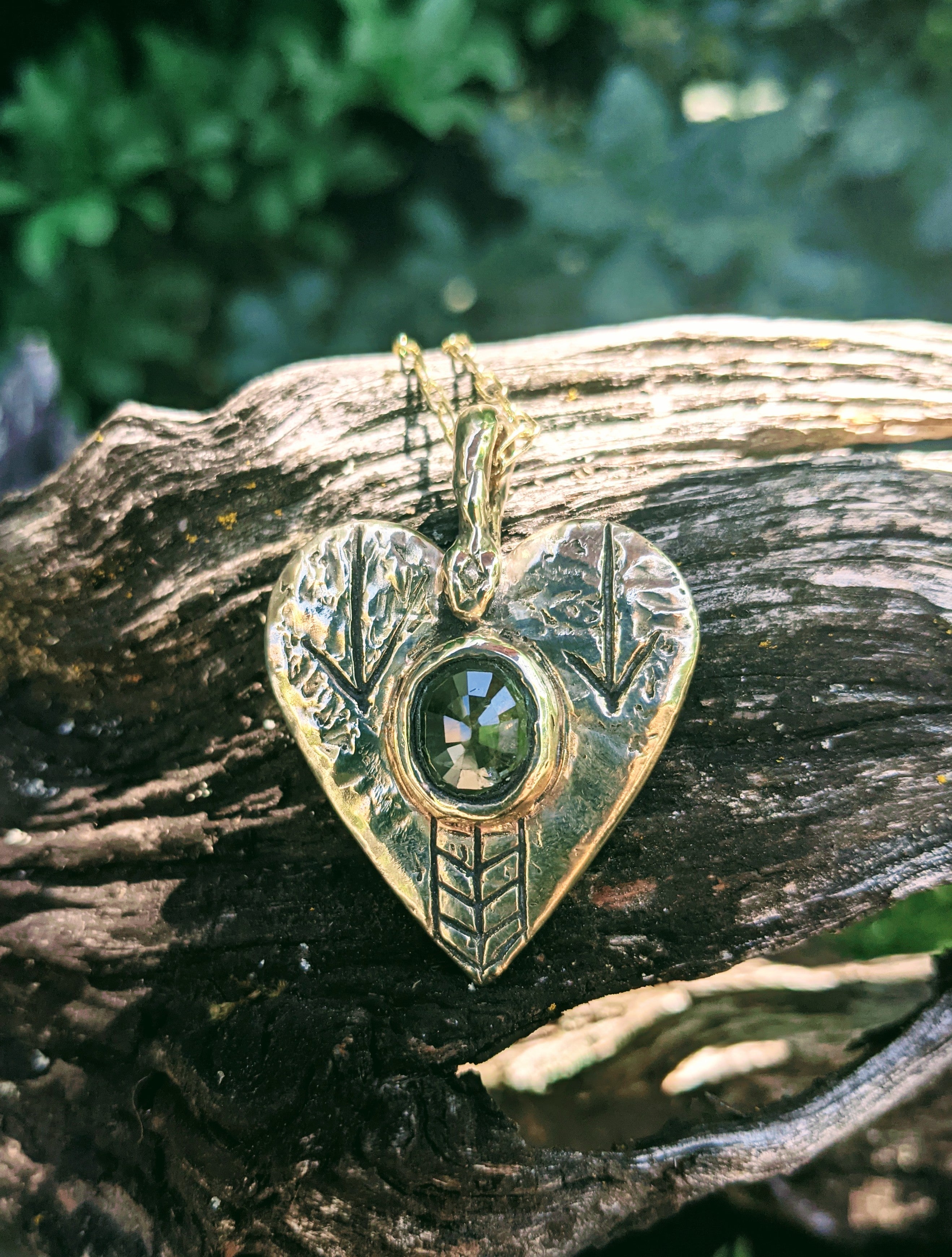 Nan-Aiya Pendant, Gold Brass and Green Sapphire