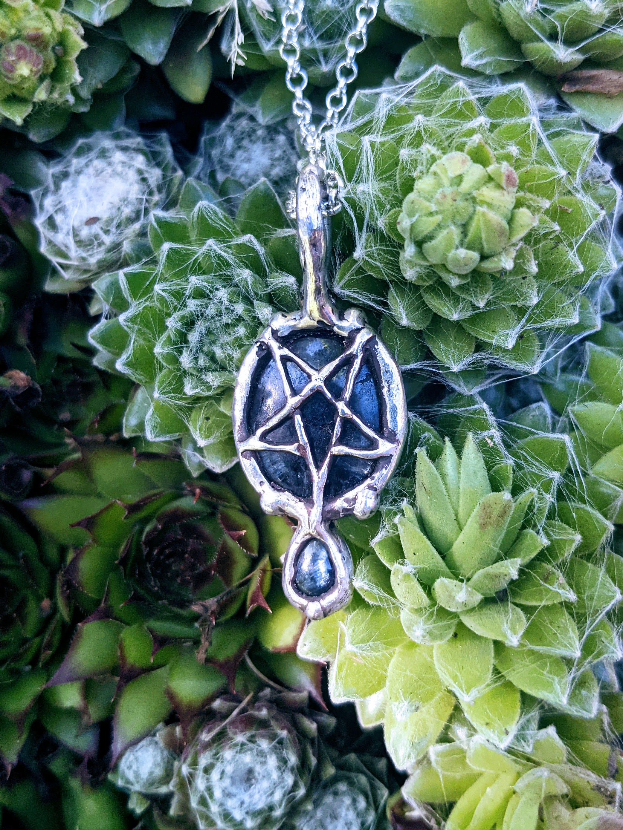 Mother of Time Pendant, Sterling and Blue Star Sapphire