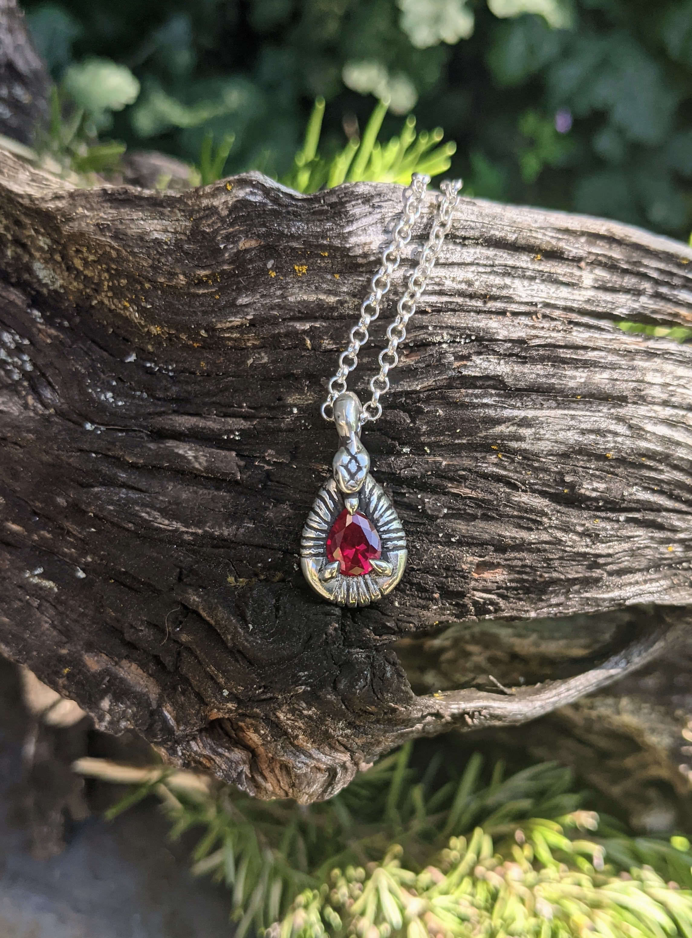 Serpent's Egg Shai Hulud Necklace, Sterling and Ruby