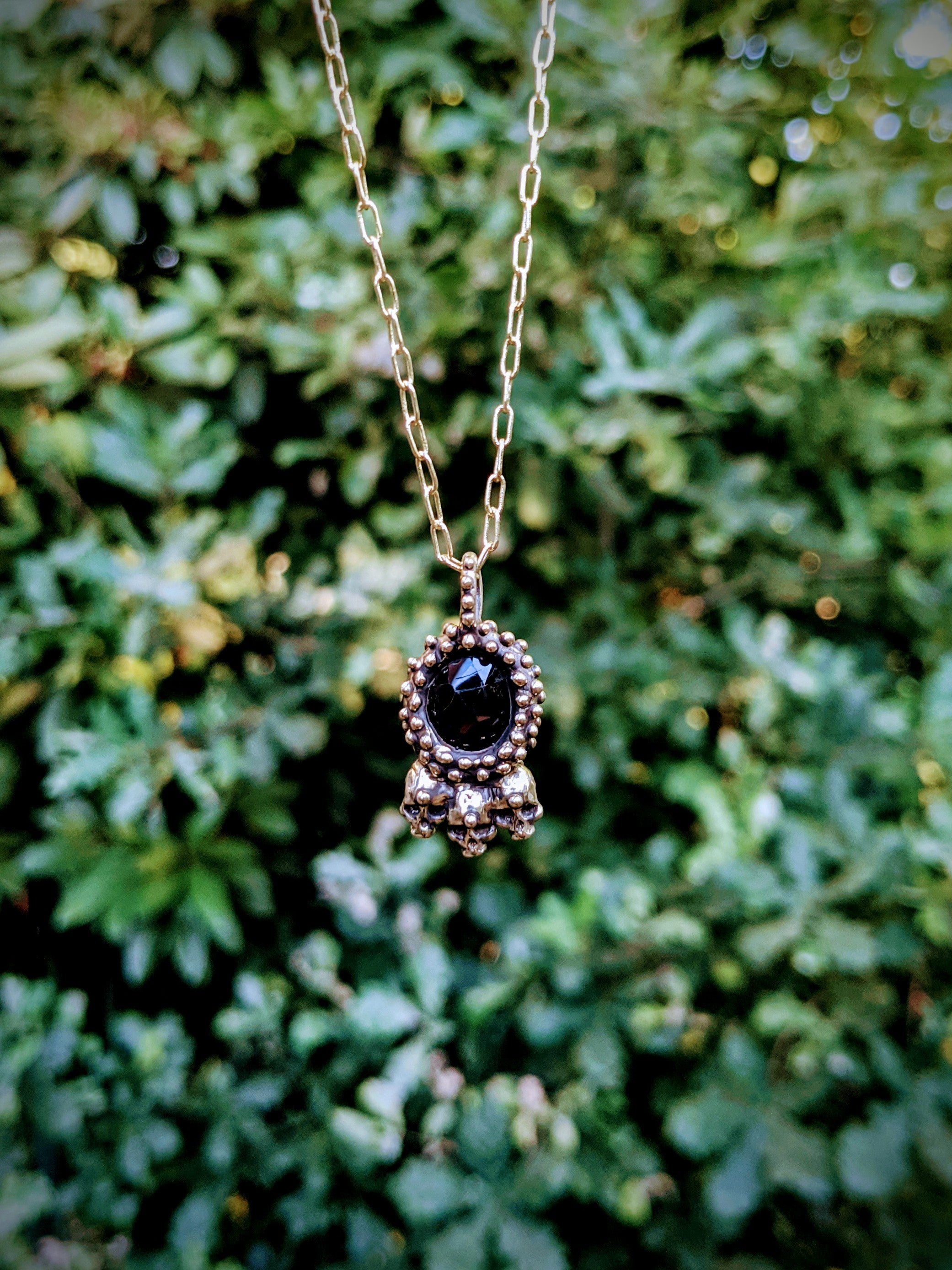 Tentacled Hecate Necklace, Oxidized Brass and Black Spinel