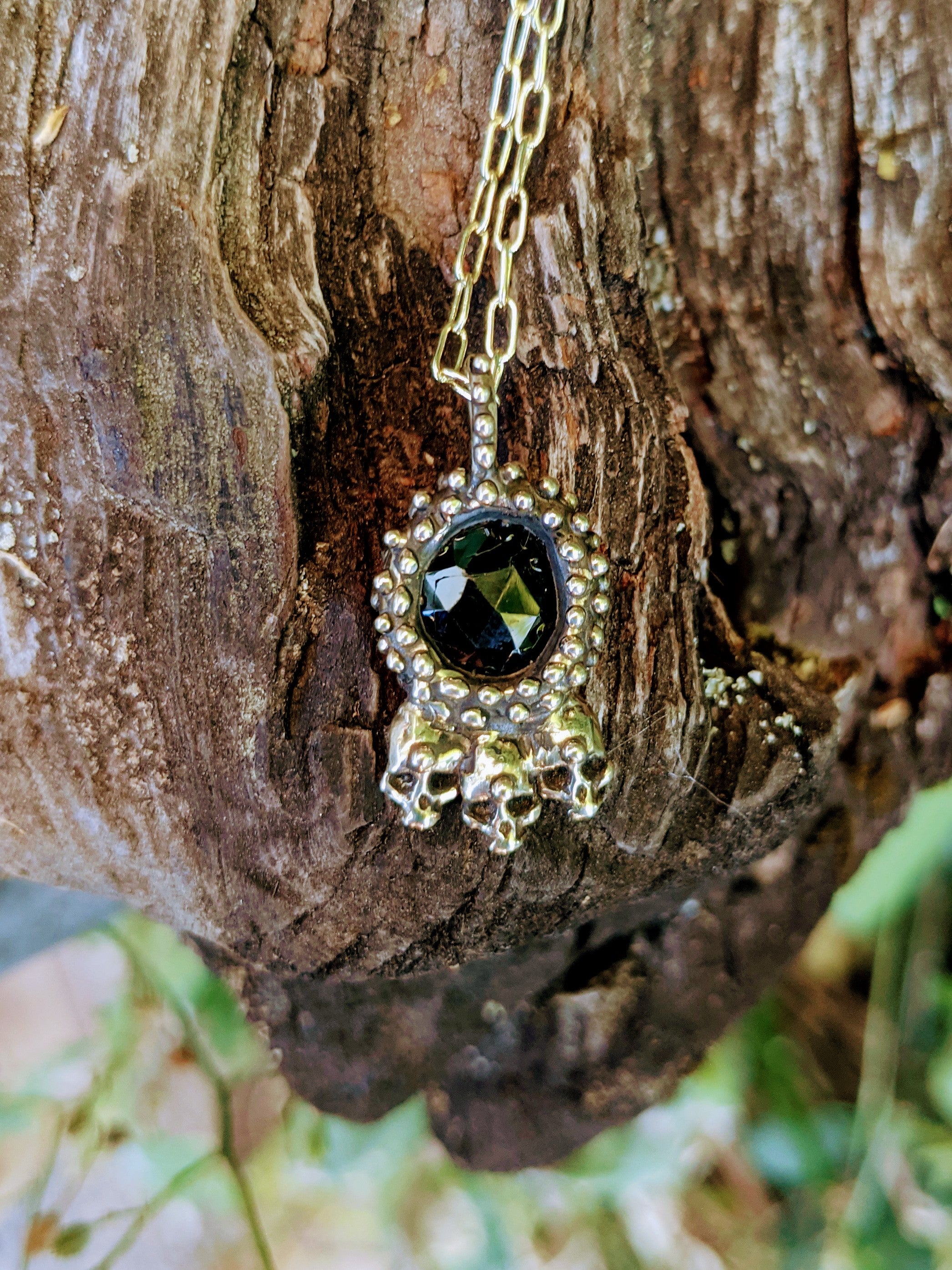 Tentacled Hecate Necklace, Oxidized Brass and Black Spinel