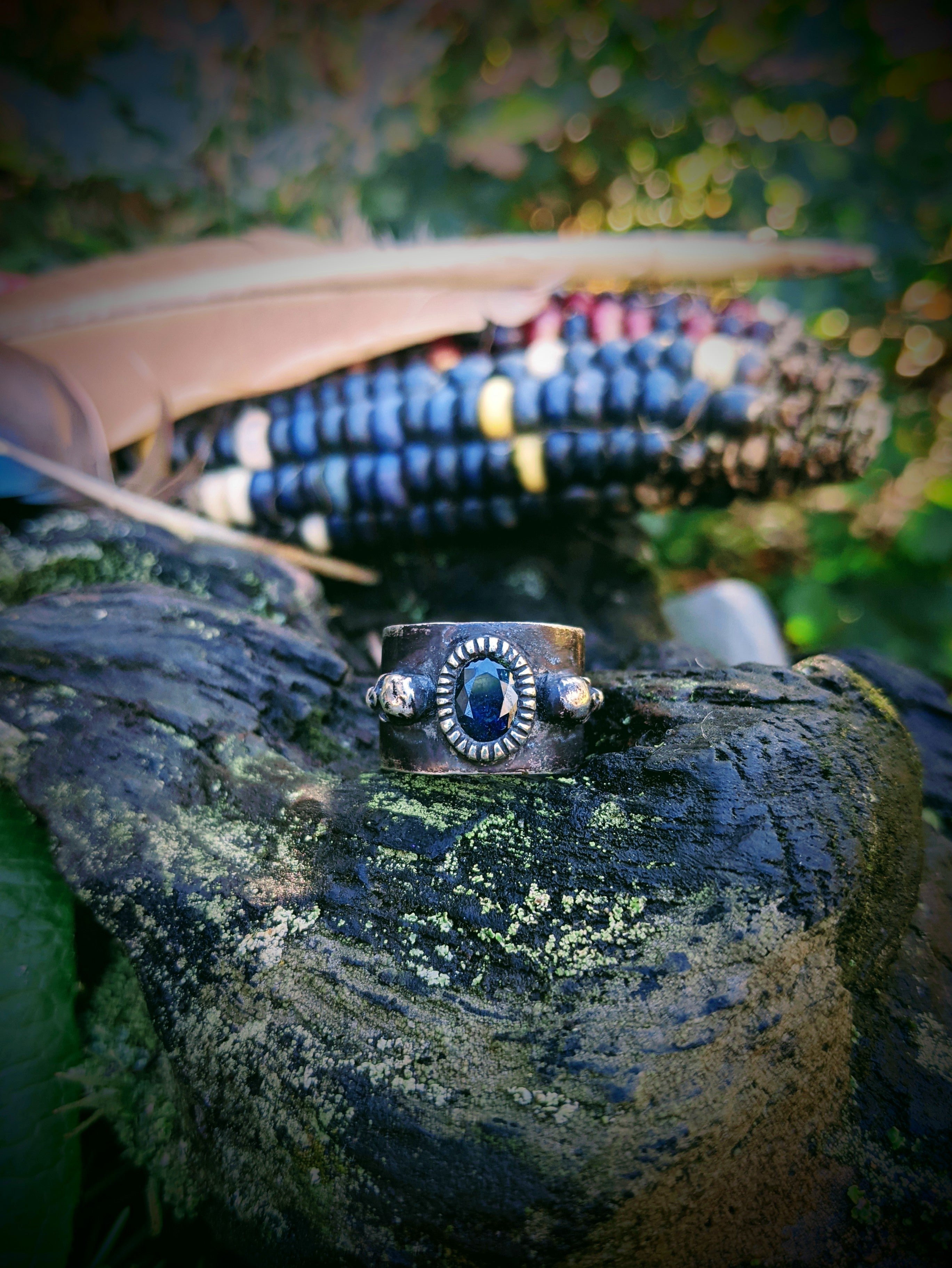 Guardian Ring, Blue Sapphire and Silver, Size 7-7.25.