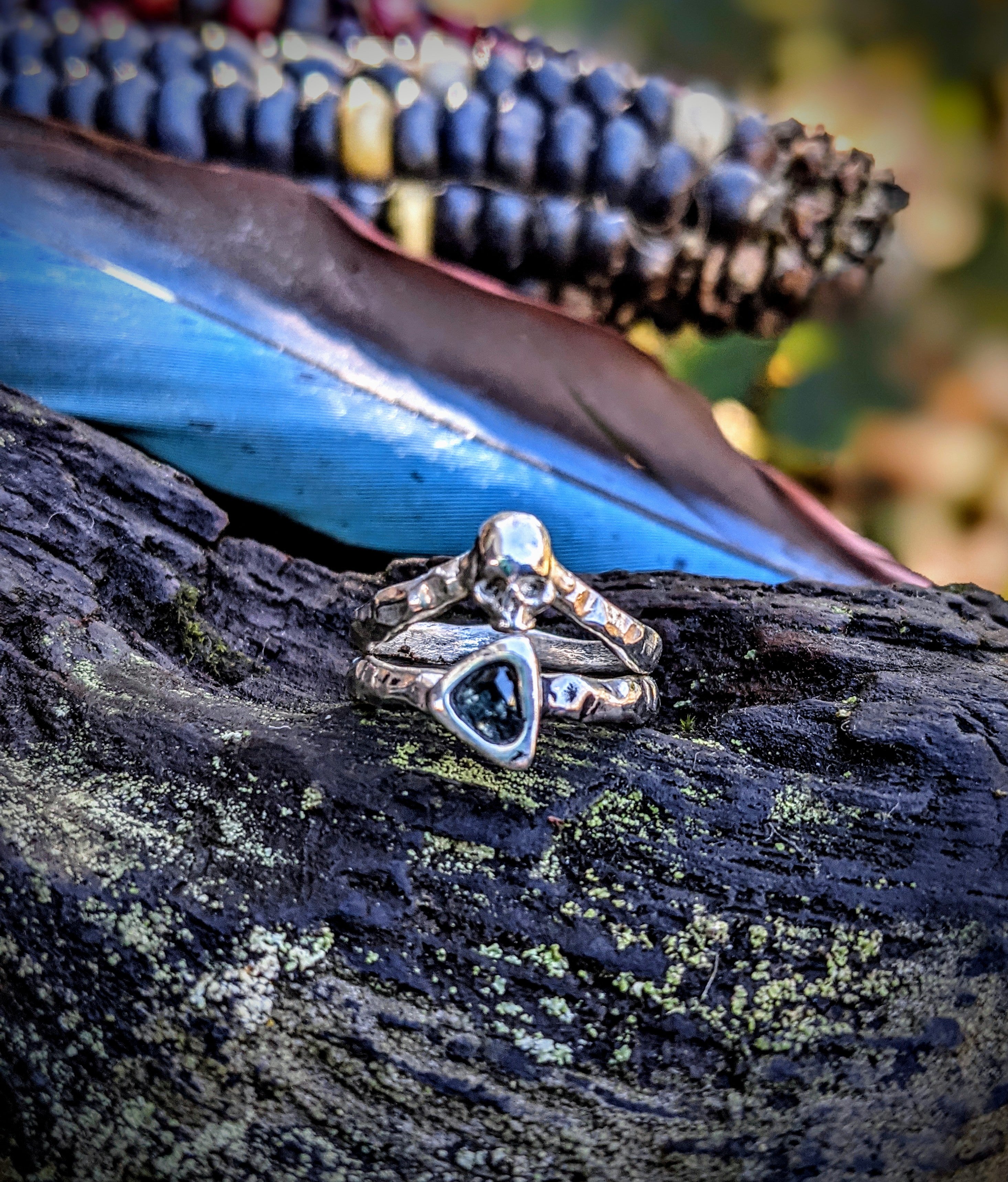 Sankaku Ring, Blue Sapphire and Silver, Size 7.75