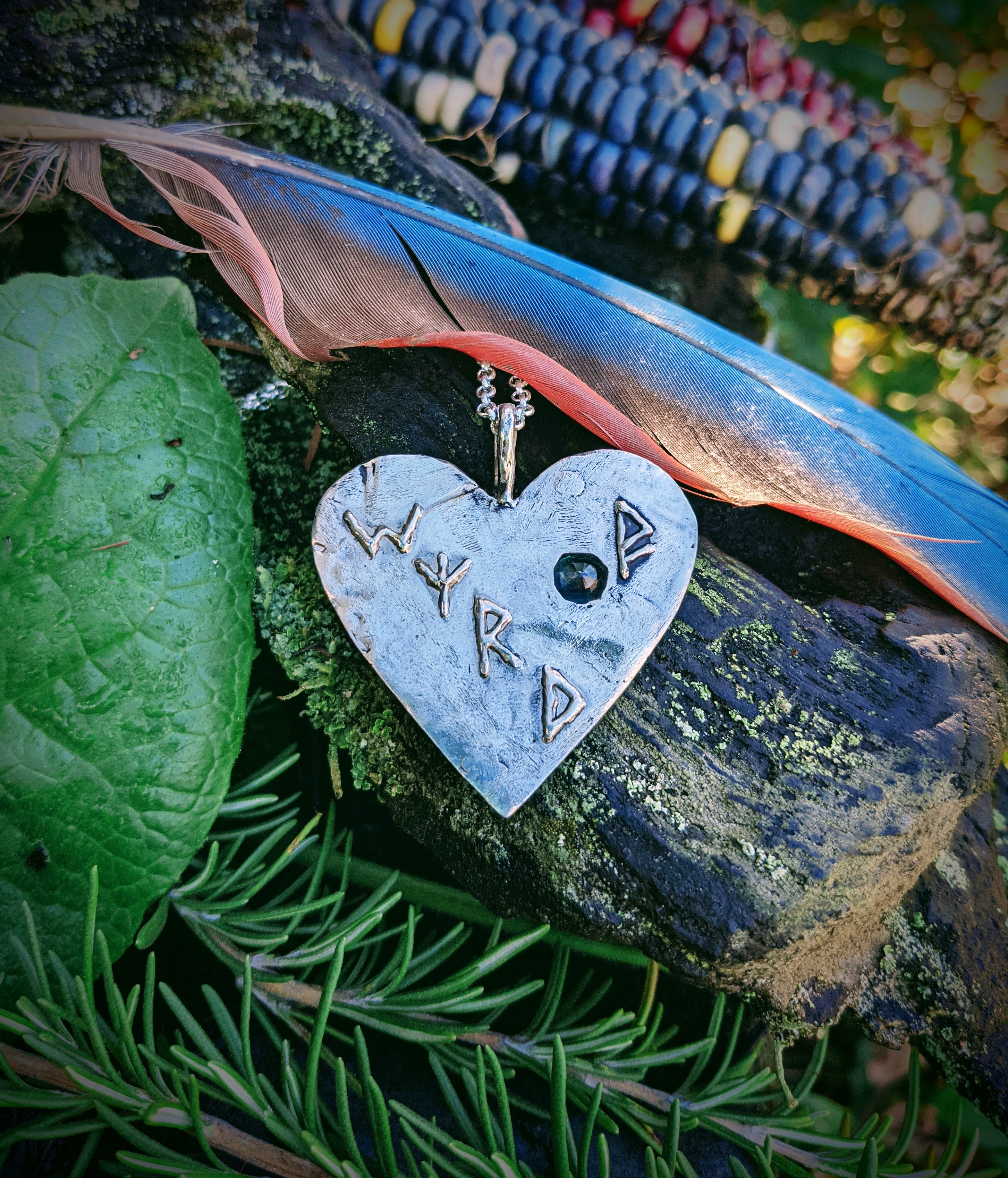 Love is Wyrd Necklace, Blue/Green Sapphire and Silver.