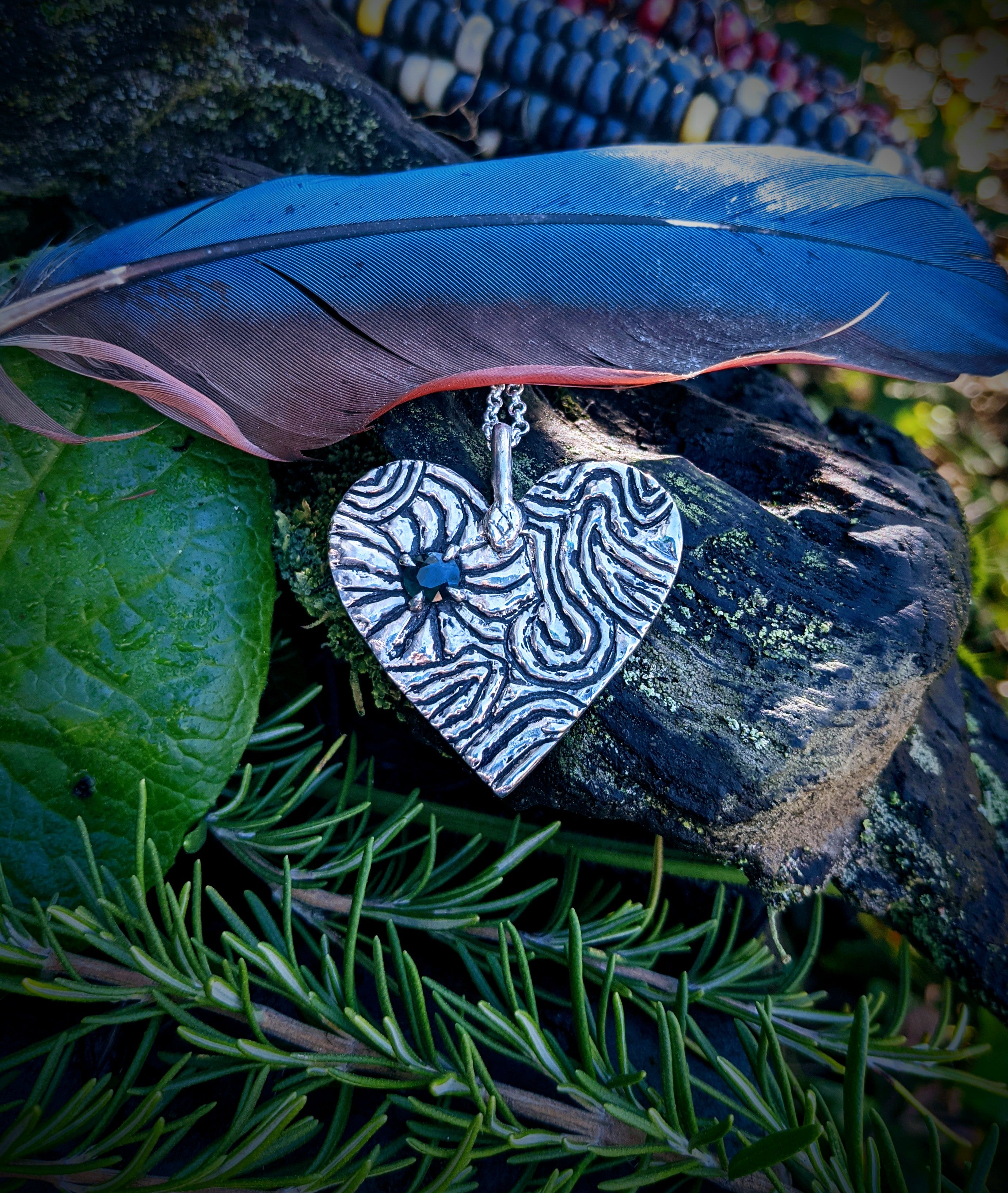 Love is Wyrd Necklace, Blue/Green Sapphire and Silver.
