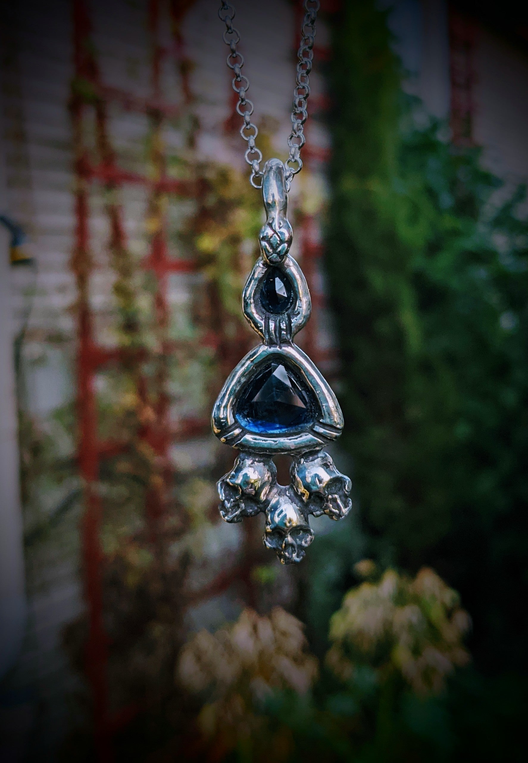 Two Stone Underworld Necklace, Blue Star Sapphire and Silver.
