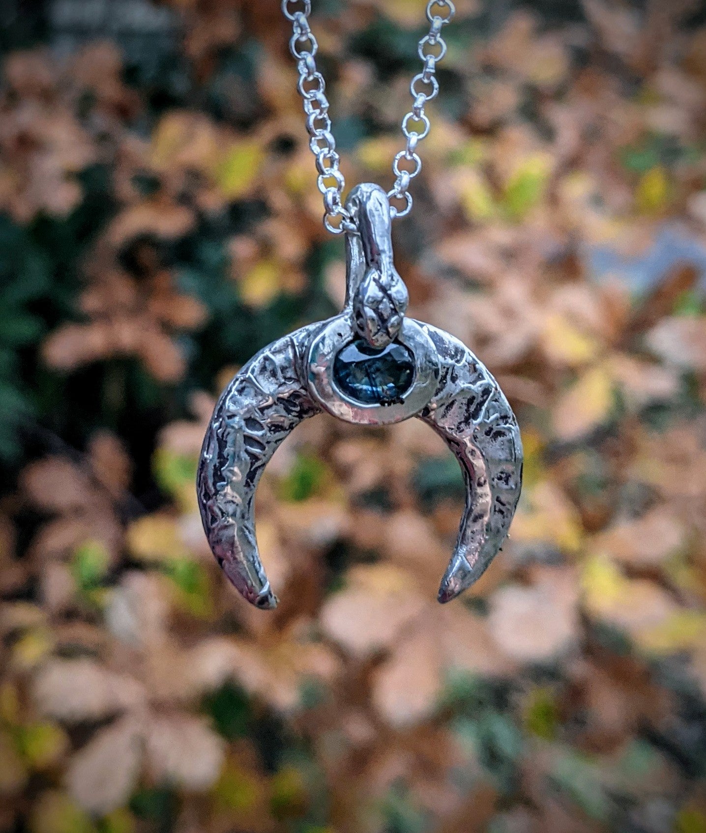 Naga Luna Necklace, Blue Sapphire and Sterling.