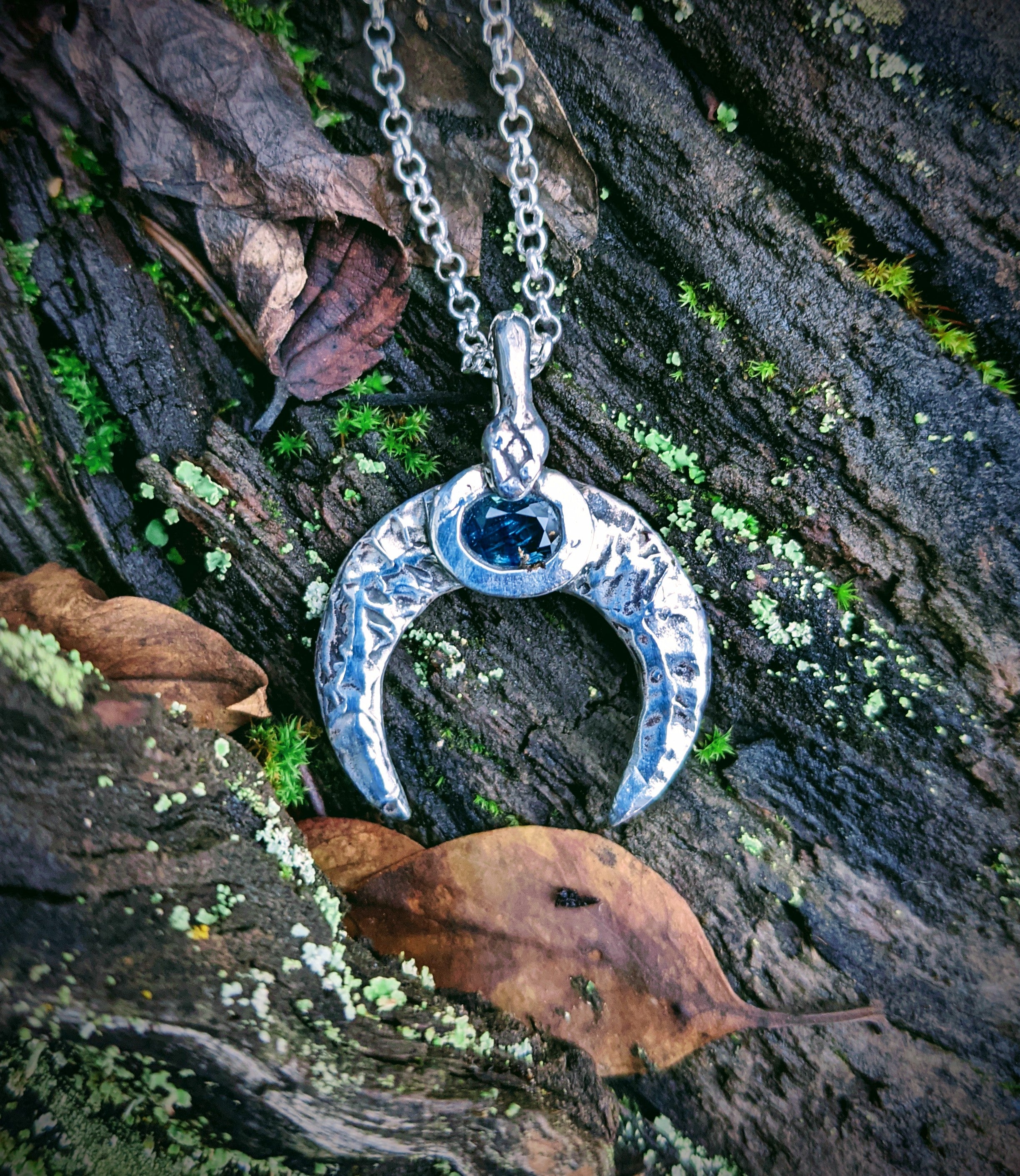 Naga Luna Necklace, Blue Sapphire and Sterling.