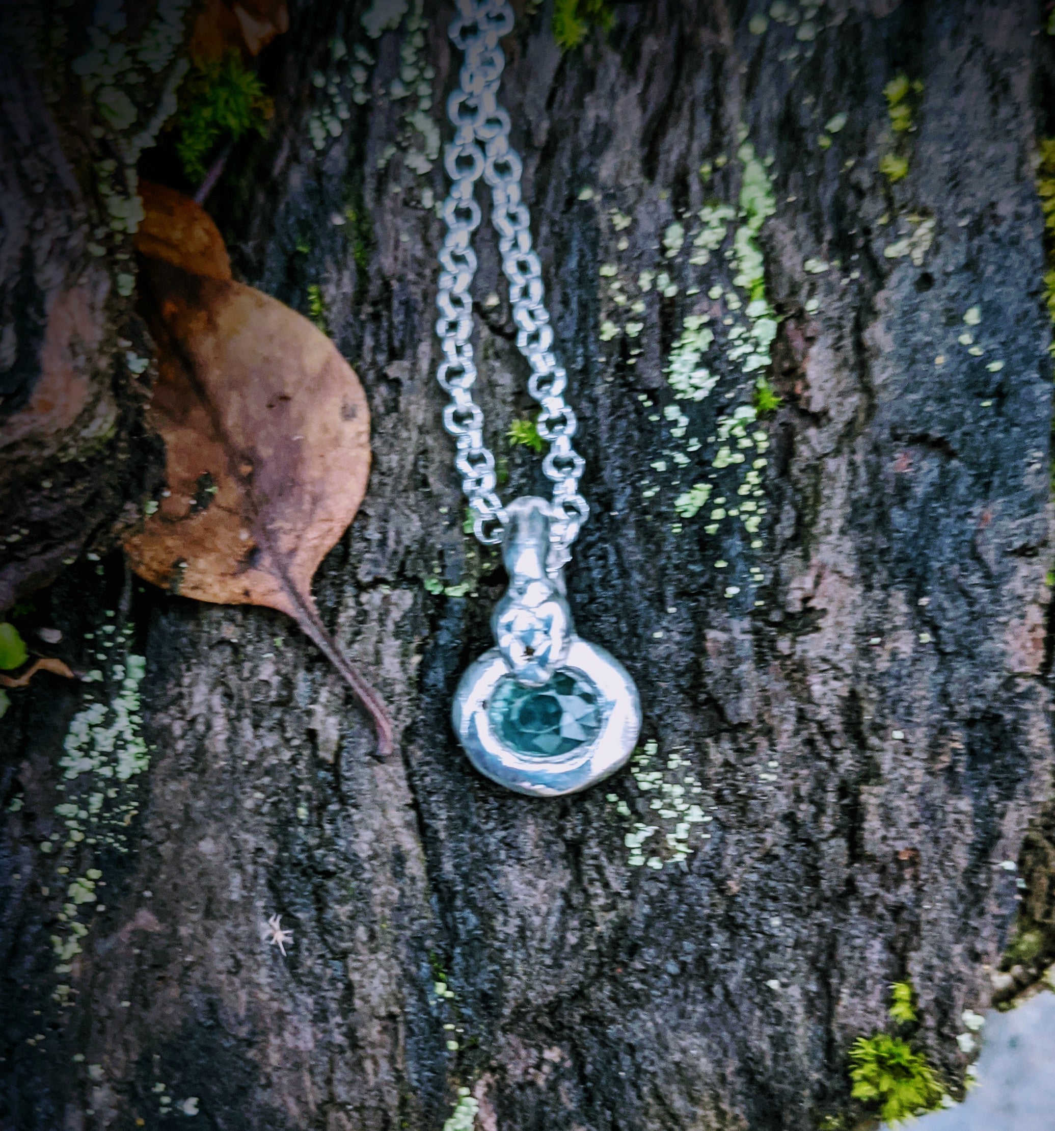 Serpent's Egg Necklace, Light Blue Sapphire and Sterling.