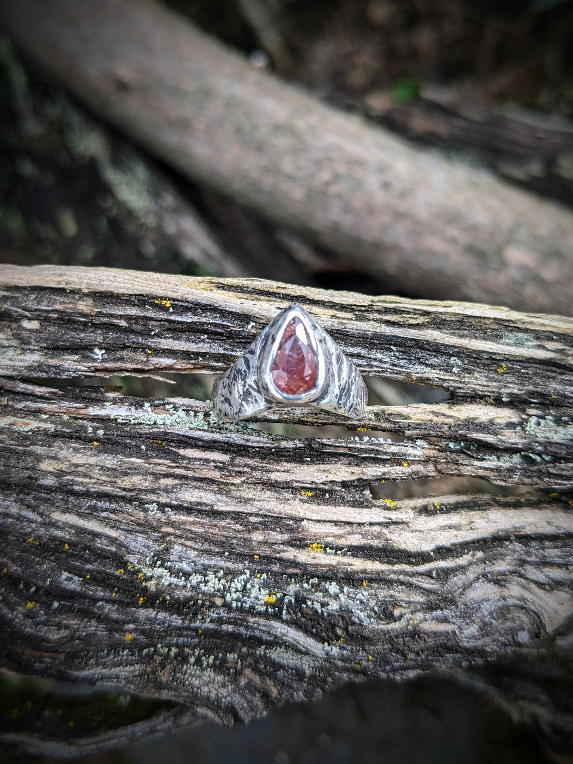 Yogan Ring, Sterling with Red/Orange Sapphire, Size 5.75-6