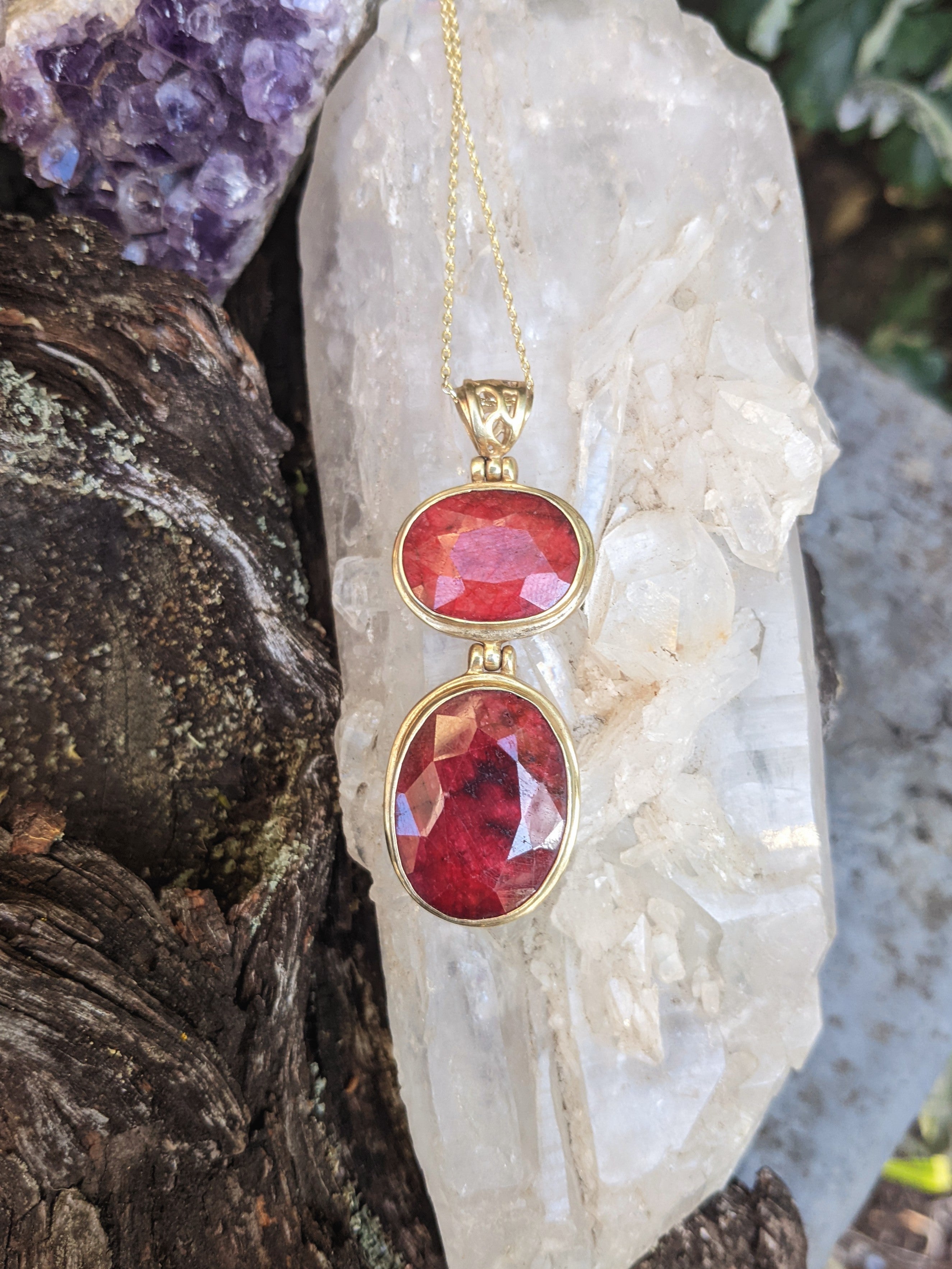 Red Goddess Necklace, Ruby and Gold Vermeil.