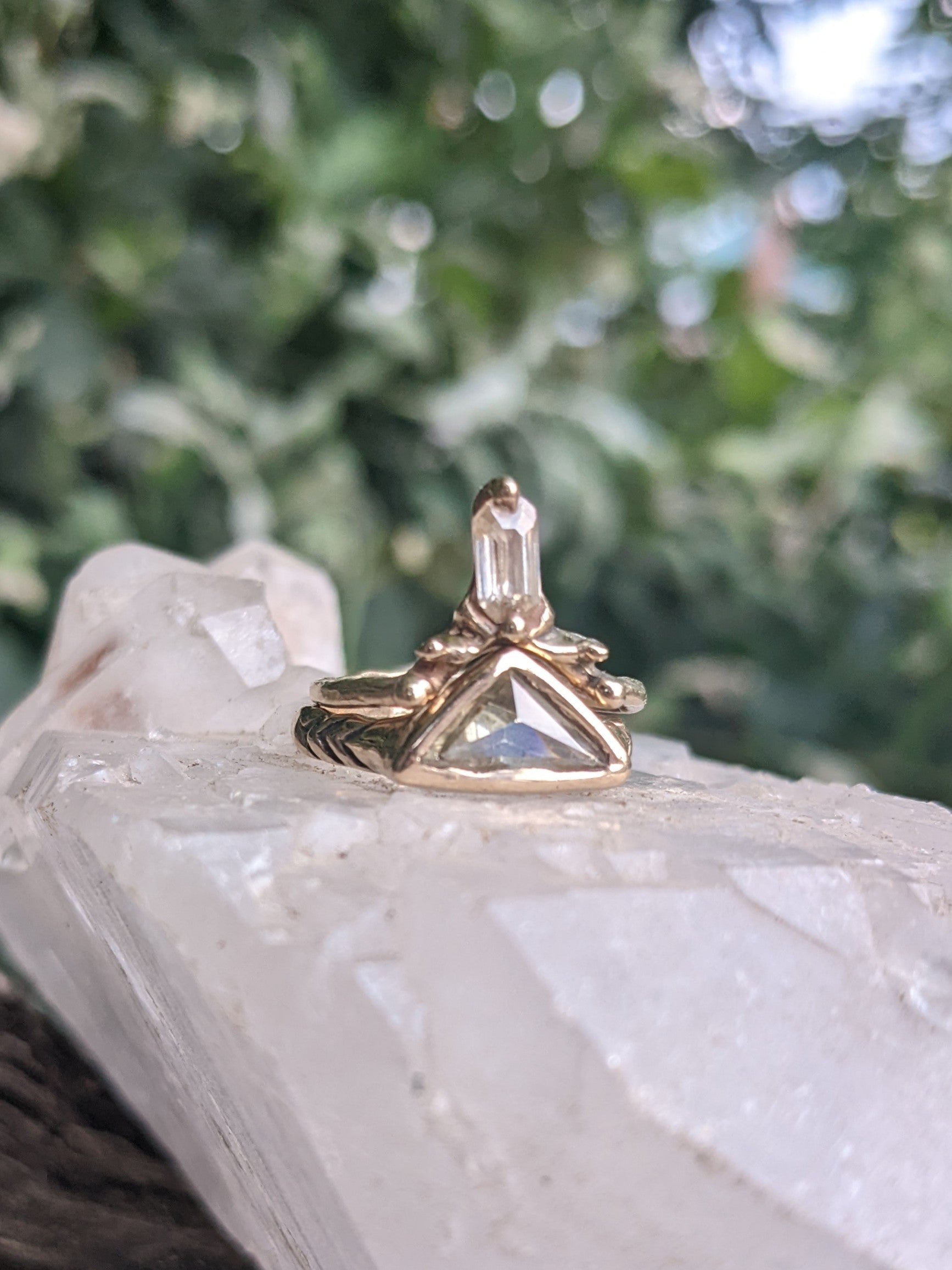 Fae Ring Set, 14k Gold and Champagne Moissanite, Size 5.75