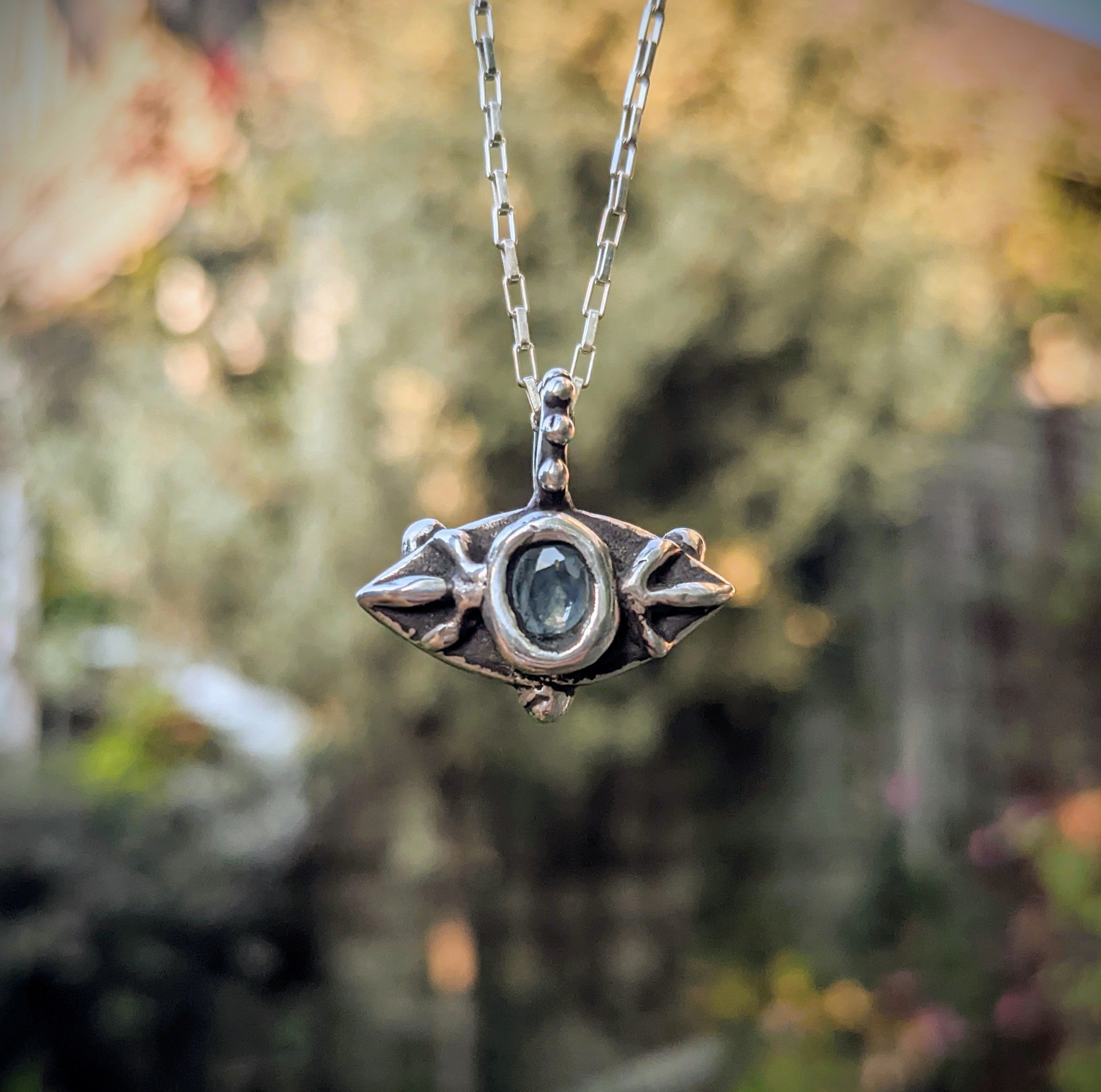 Evil Eye Necklace, Icy Sapphire in Sterling.