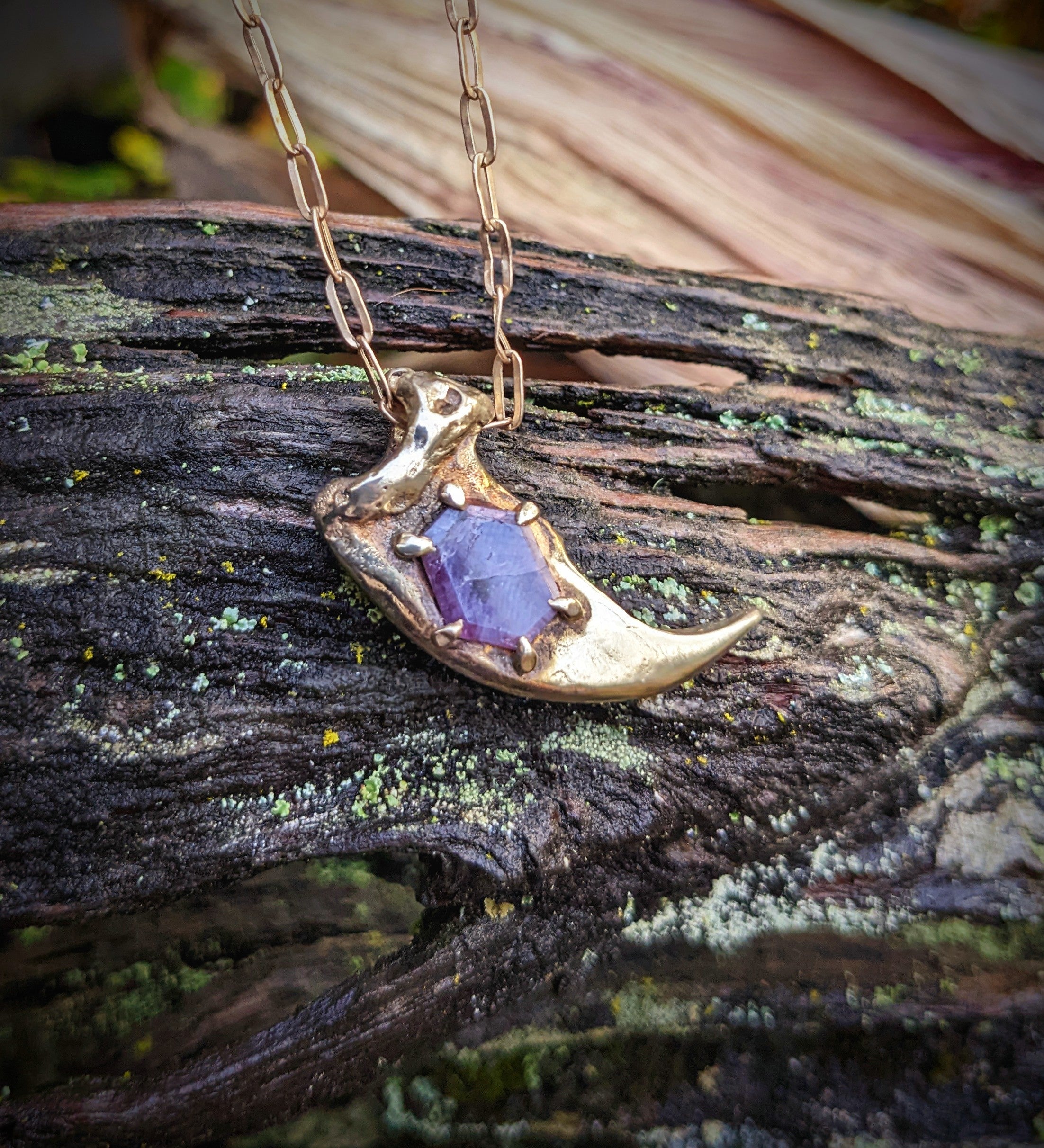 Kuma Necklace, Brass and Trappiche Sapphire