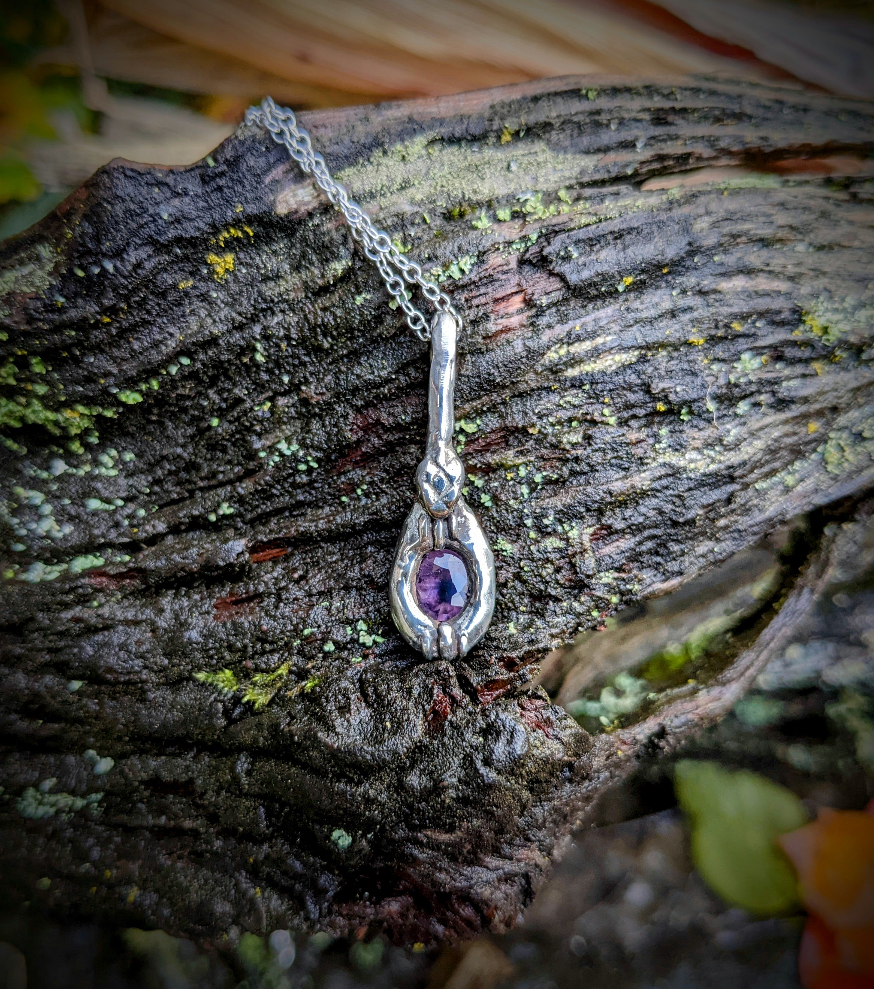 Serpent's Egg Necklace, Sterling and Winza Sapphire