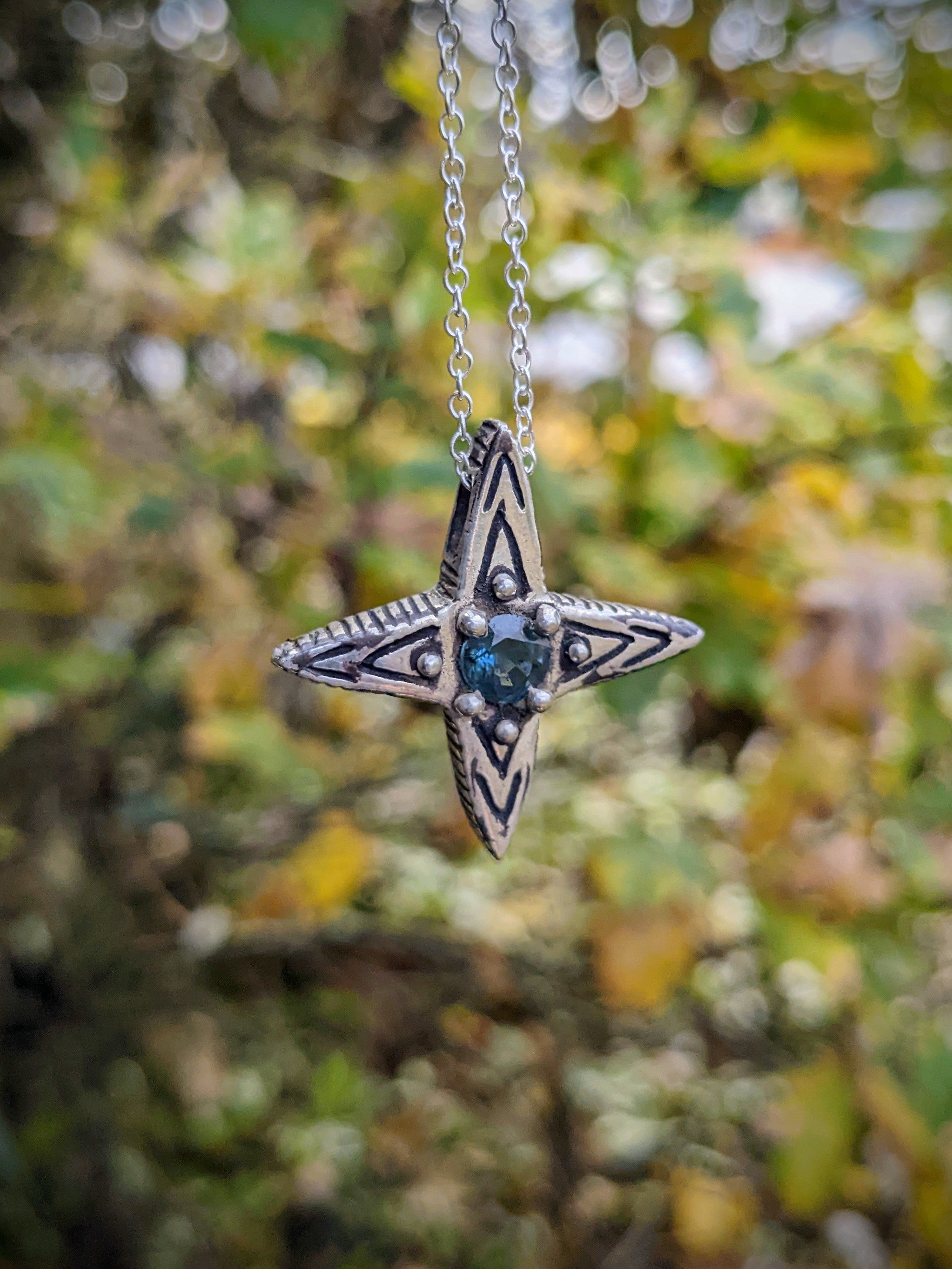 Morningstar Necklace, Sterling and Sapphire