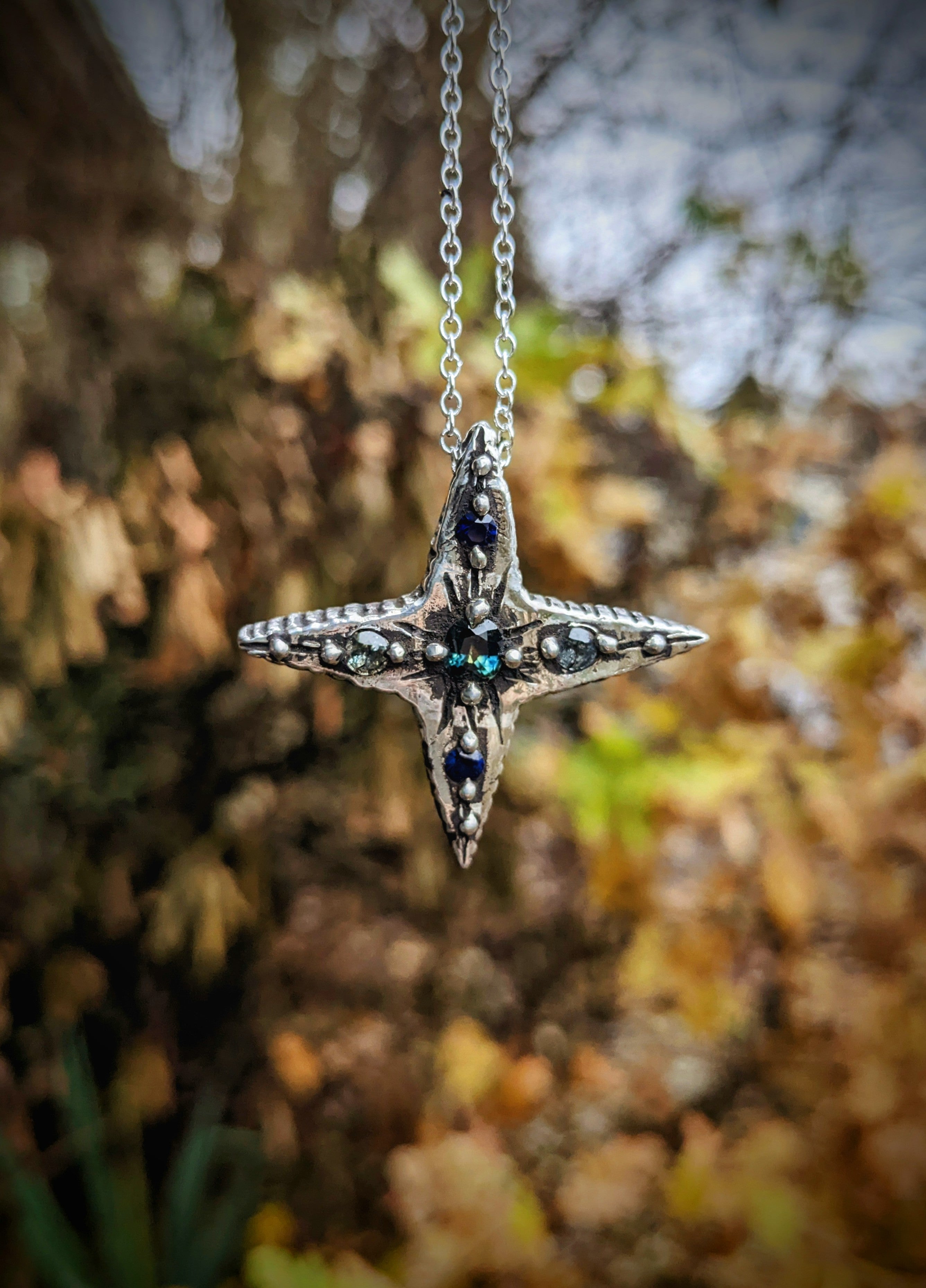 Morning Star Neckace, Sterling and Sapphires.