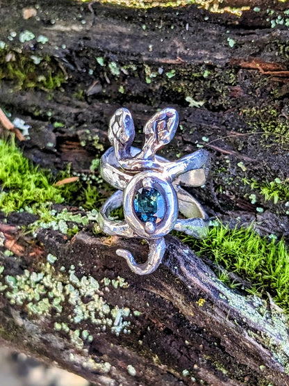 Two Headed Snek, Sterling and Blue Green Sapphire, 5.