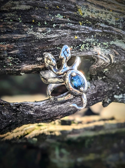Two Headed Snek, Sterling and Blue Green Sapphire, 5.