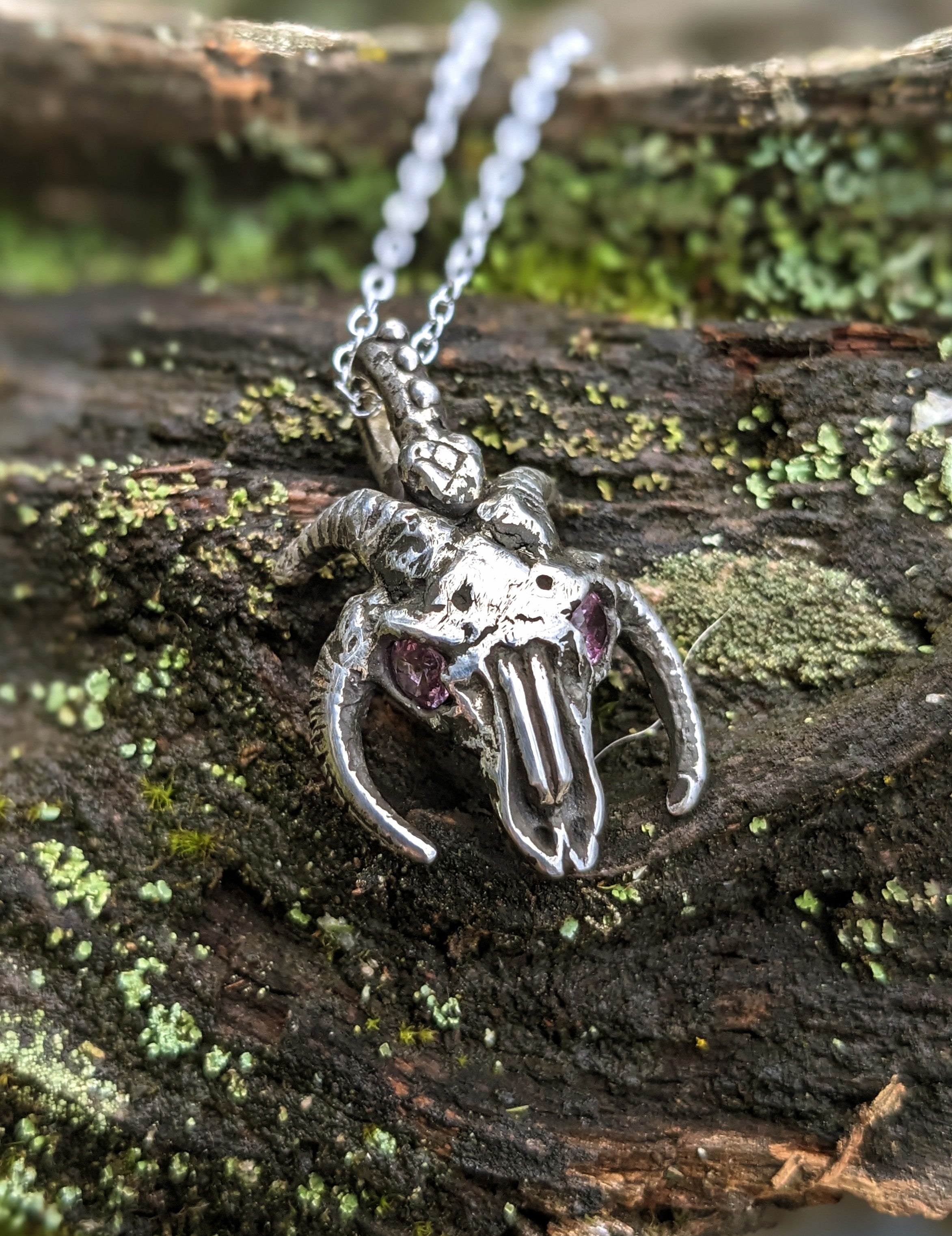 Goatsnake necklace, Sterling and Pink Sapphire