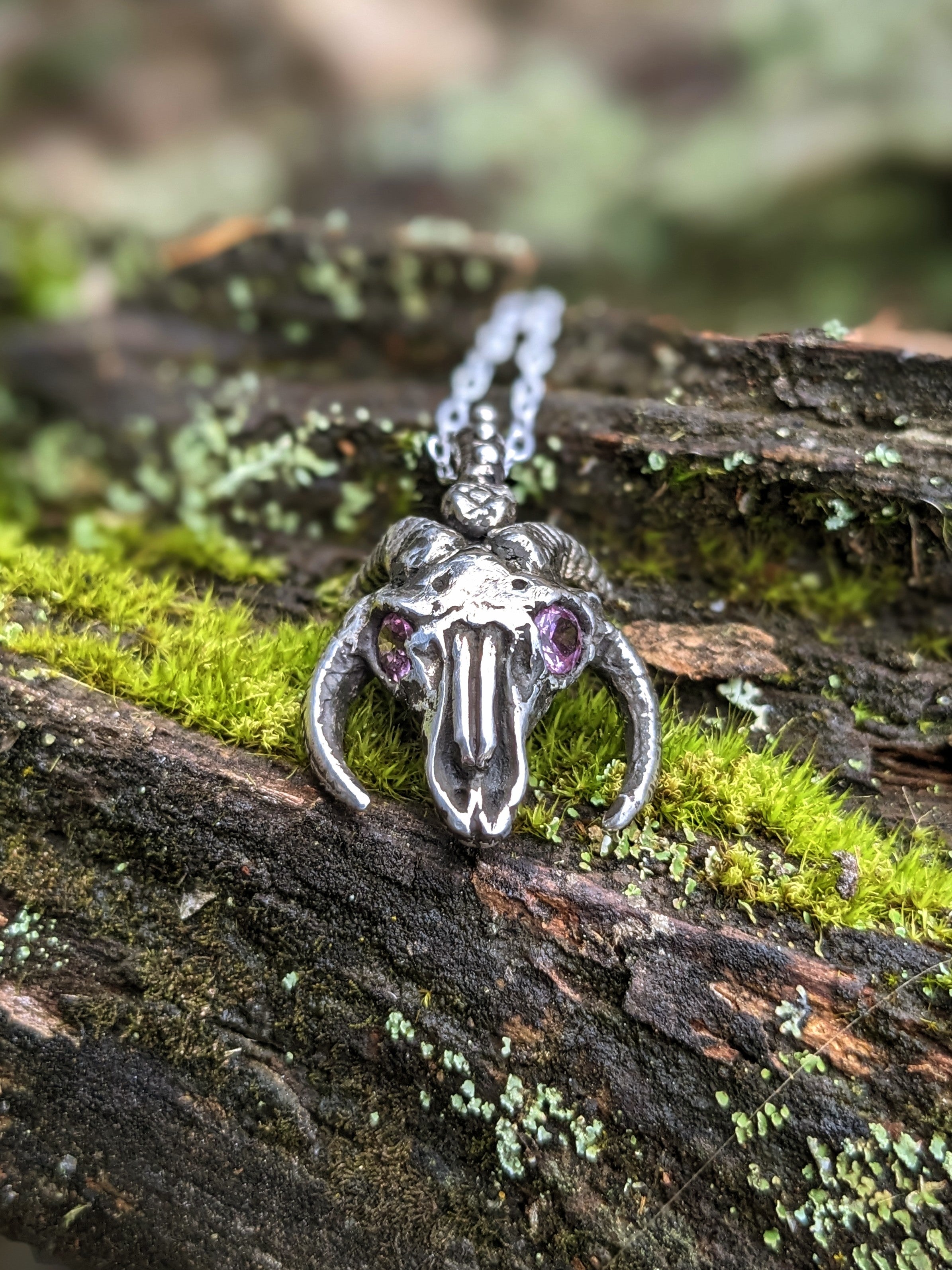 Goatsnake necklace, Sterling and Pink Sapphire